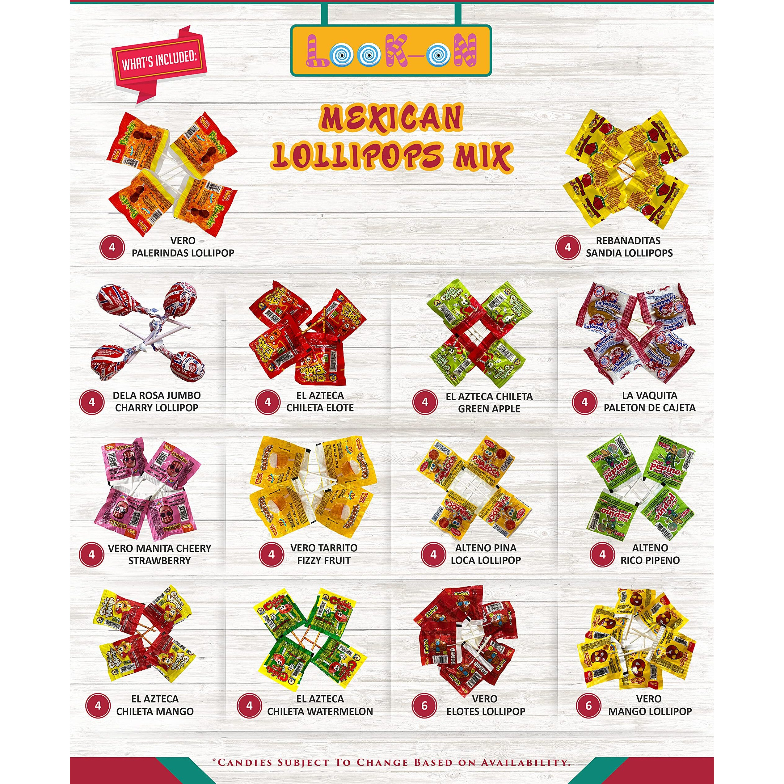 Mexican Candy Lollipops - Dulce Mexicanos Surtidos - Variety Pack Of Sweet, Sour, Salty & Spicy - Mexican Candies Snacks (60 Count)