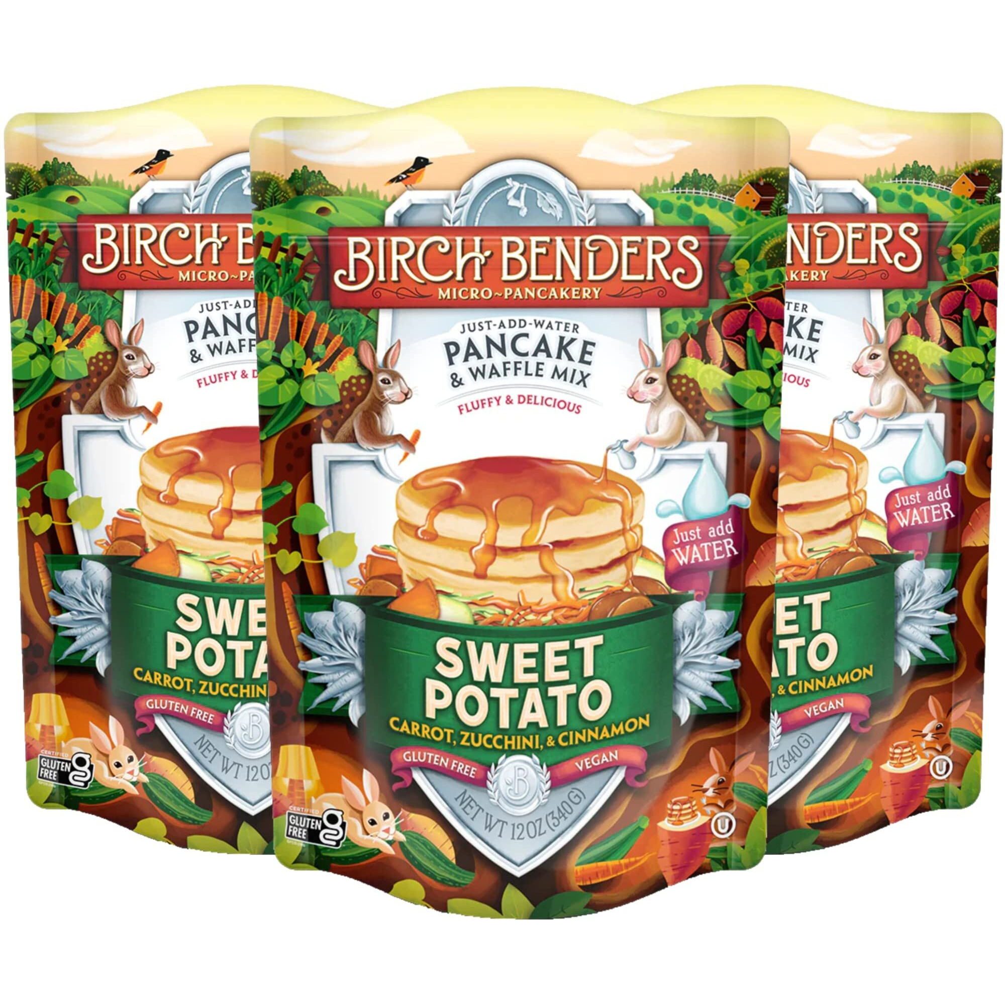 Birch Benders Sweet Potato Just-Add-Water Pancake & Waffle Mix, 12 Ounce (Pack Of 3)