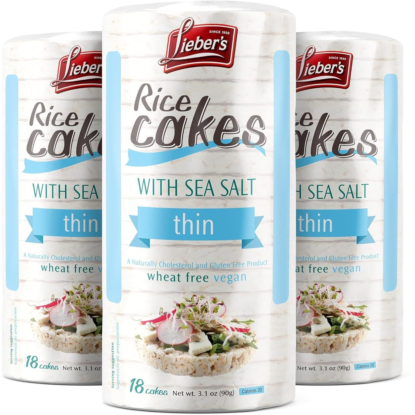 Liebers Snack Sea Salt Rice Cakes, Dairy Free, Wheat Free, Gluten Free, And Vegan Options Kosher Certified, (3-Pack)