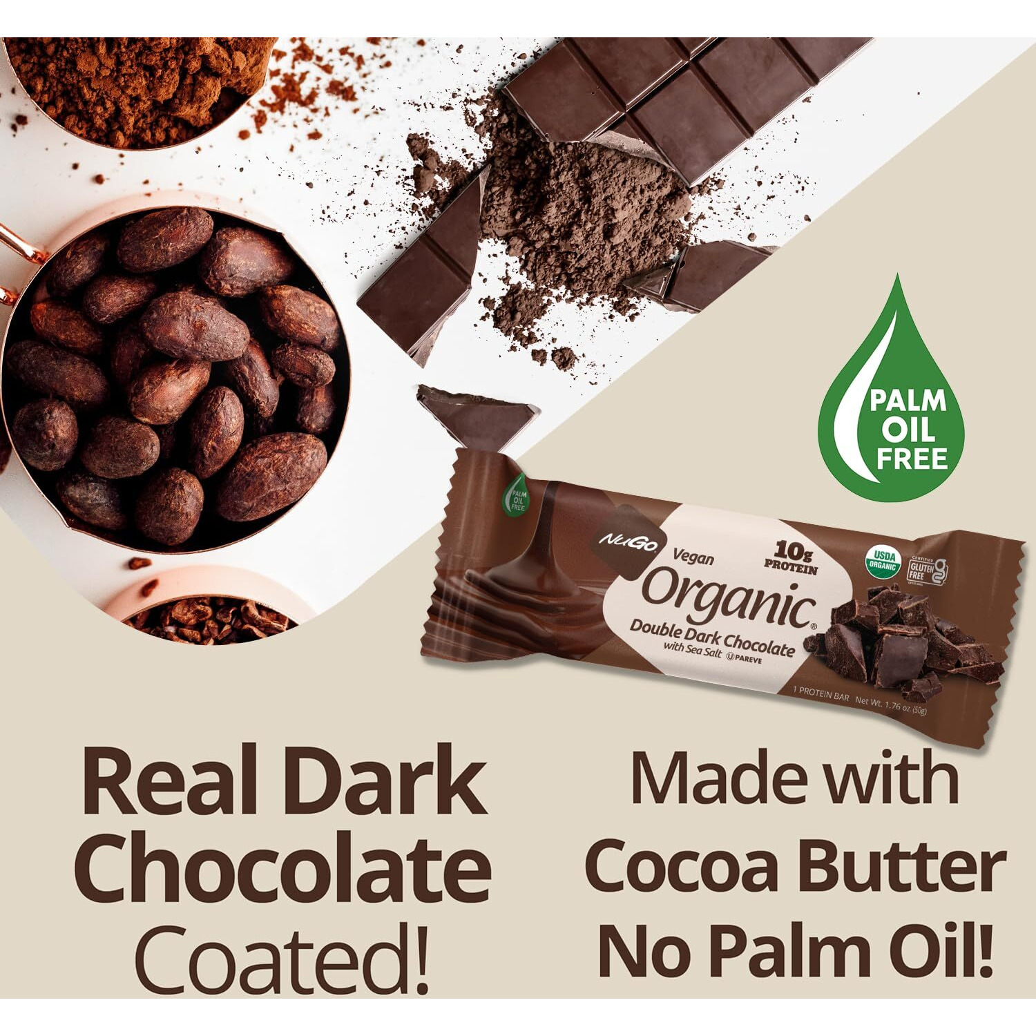 Nugo Organic Dark Chocolate Almond, 10G Vegan Protein, Gluten Free, 24 Count