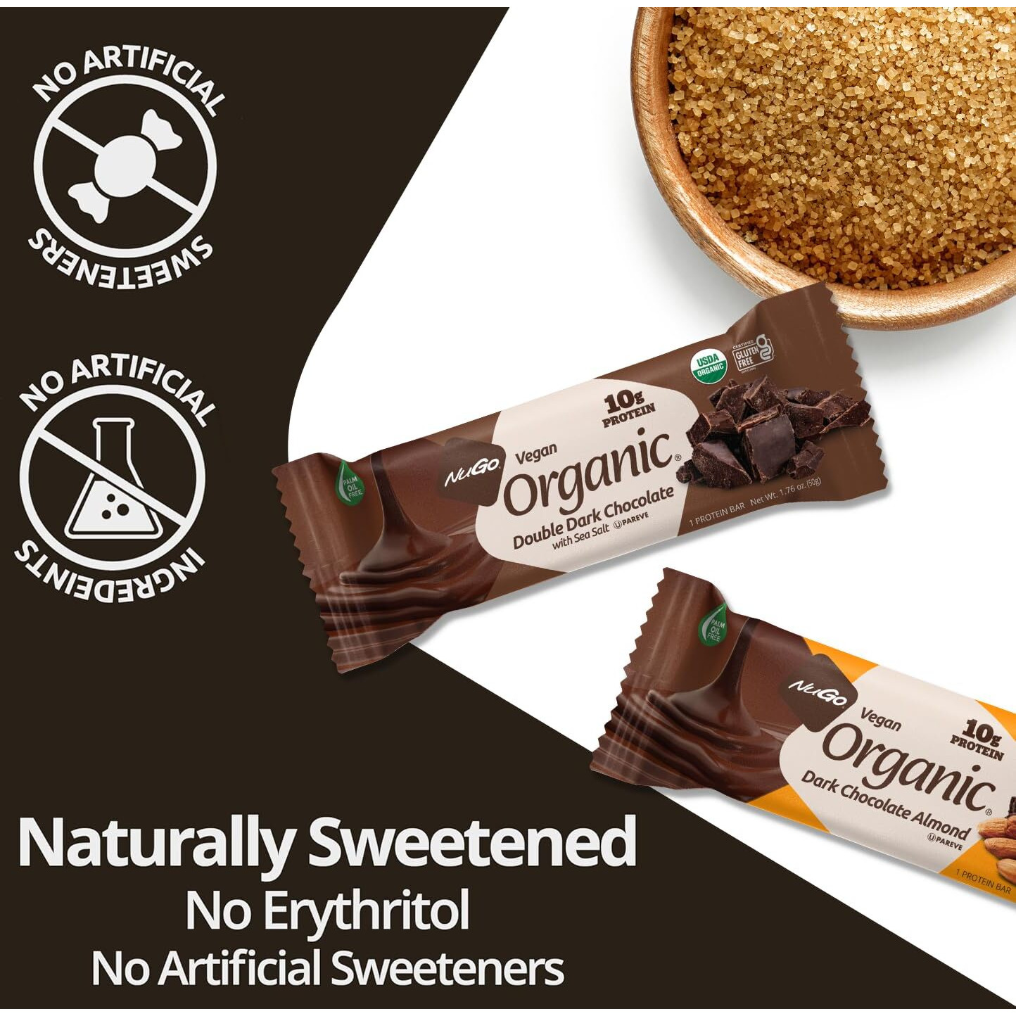 Nugo Organic Dark Chocolate Almond, 10G Vegan Protein, Gluten Free, 24 Count