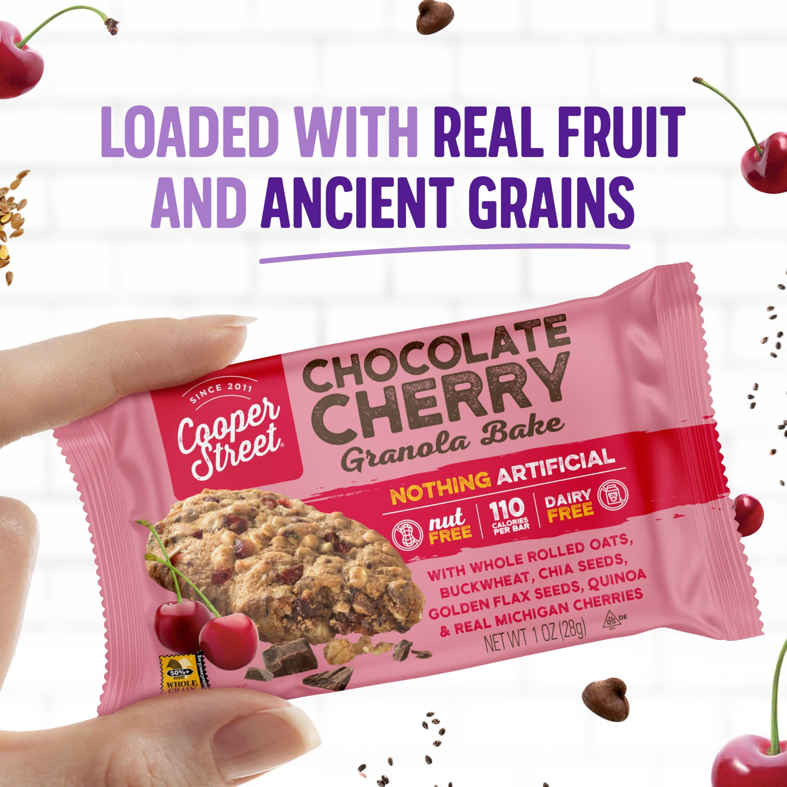 Cooper Street - Chewy Granola Bakes, Chocolate Cherry Oatmeal Cookies, Granola Bars Alternative, Guilt-Free Snack/Breakfast Cookies, No Nuts, Dairy, Soy & Artificial Ingredients, 12Ct Economy 2 Packs
