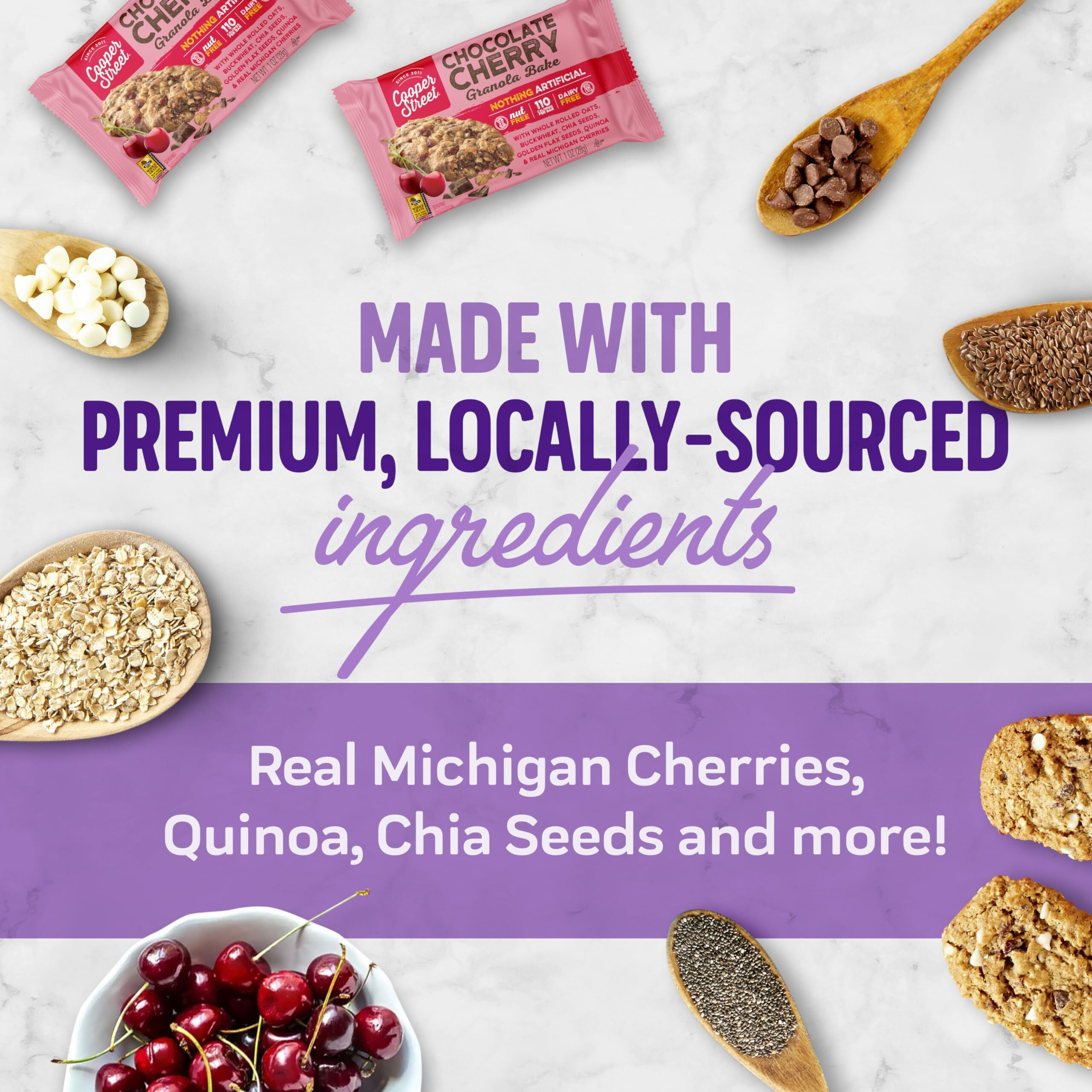 Cooper Street - Chewy Granola Bakes, Chocolate Cherry Oatmeal Cookies, Granola Bars Alternative, Guilt-Free Snack/Breakfast Cookies, No Nuts, Dairy, Soy & Artificial Ingredients, 12Ct Economy 2 Packs