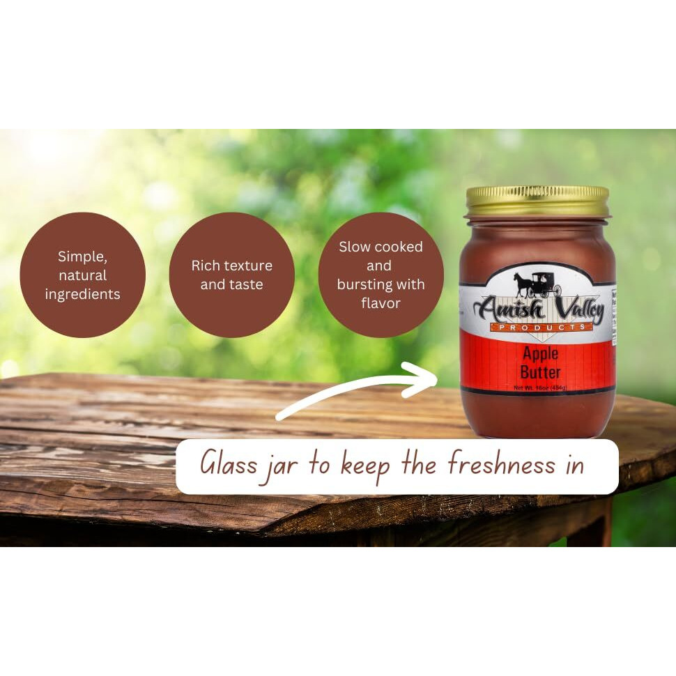 Amish Valley Products Apple Butter Glass Jar Old Fashioned Homestyle Slow Cooked (No Corn Syrup)