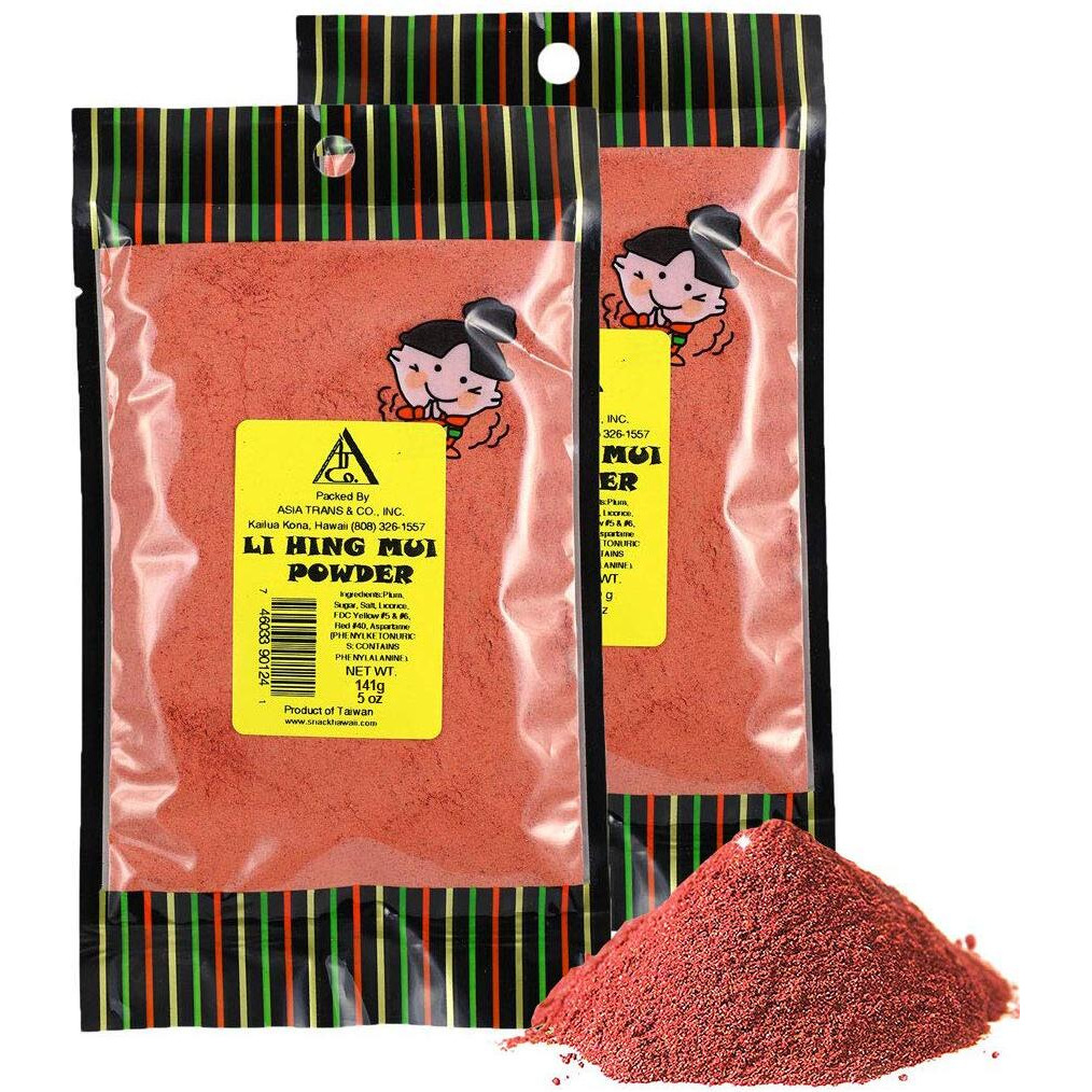 Asia Trans Li Hing Mui Crack Seed Plum Powder | Hawaiian Favorite | Sweet, Sour, & Salty Dried Asian Umeboshi Topping For Desserts And Snacks (2 Pack, 5 Oz)