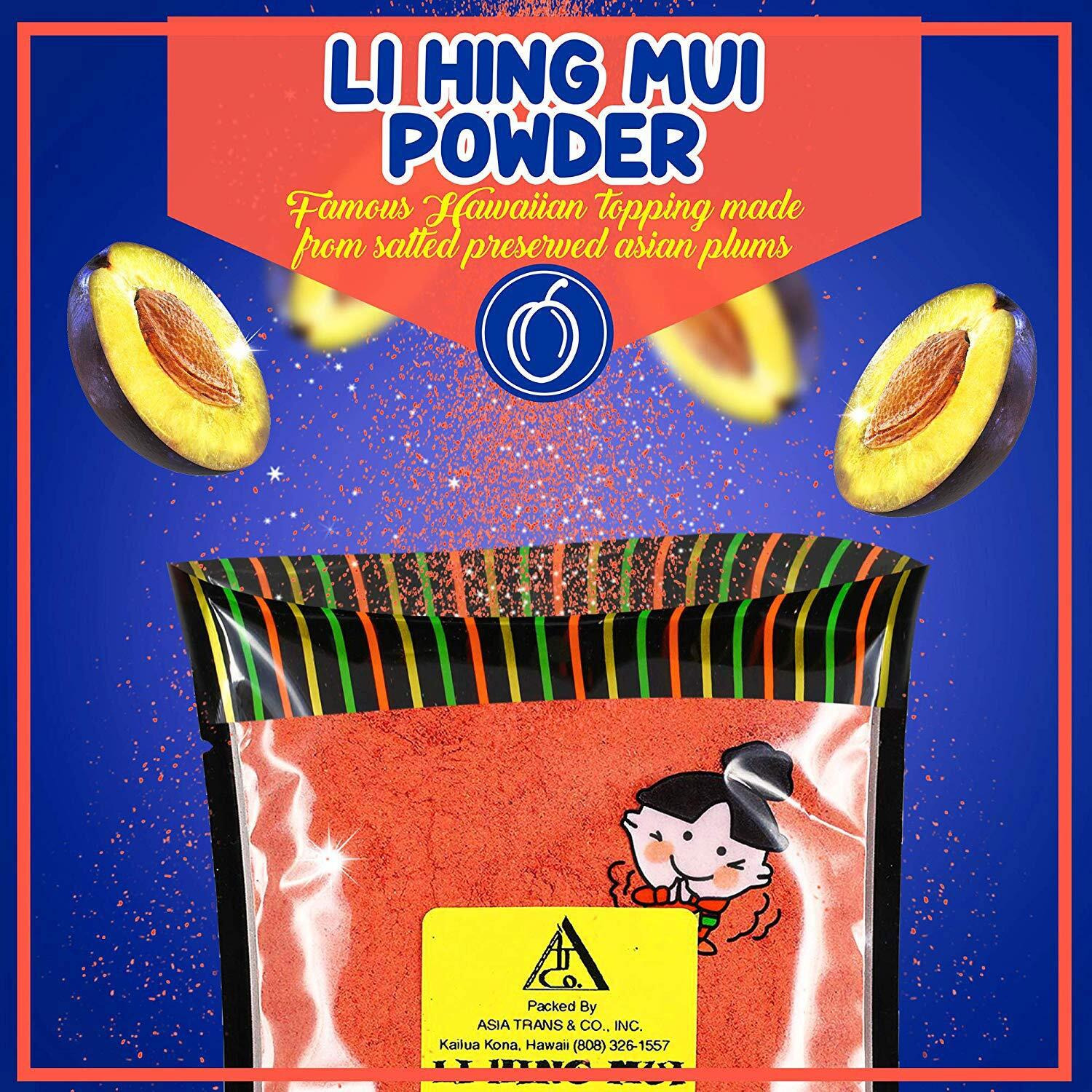Asia Trans Li Hing Mui Crack Seed Plum Powder | Hawaiian Favorite | Sweet, Sour, & Salty Dried Asian Umeboshi Topping For Desserts And Snacks (2 Pack, 5 Oz)