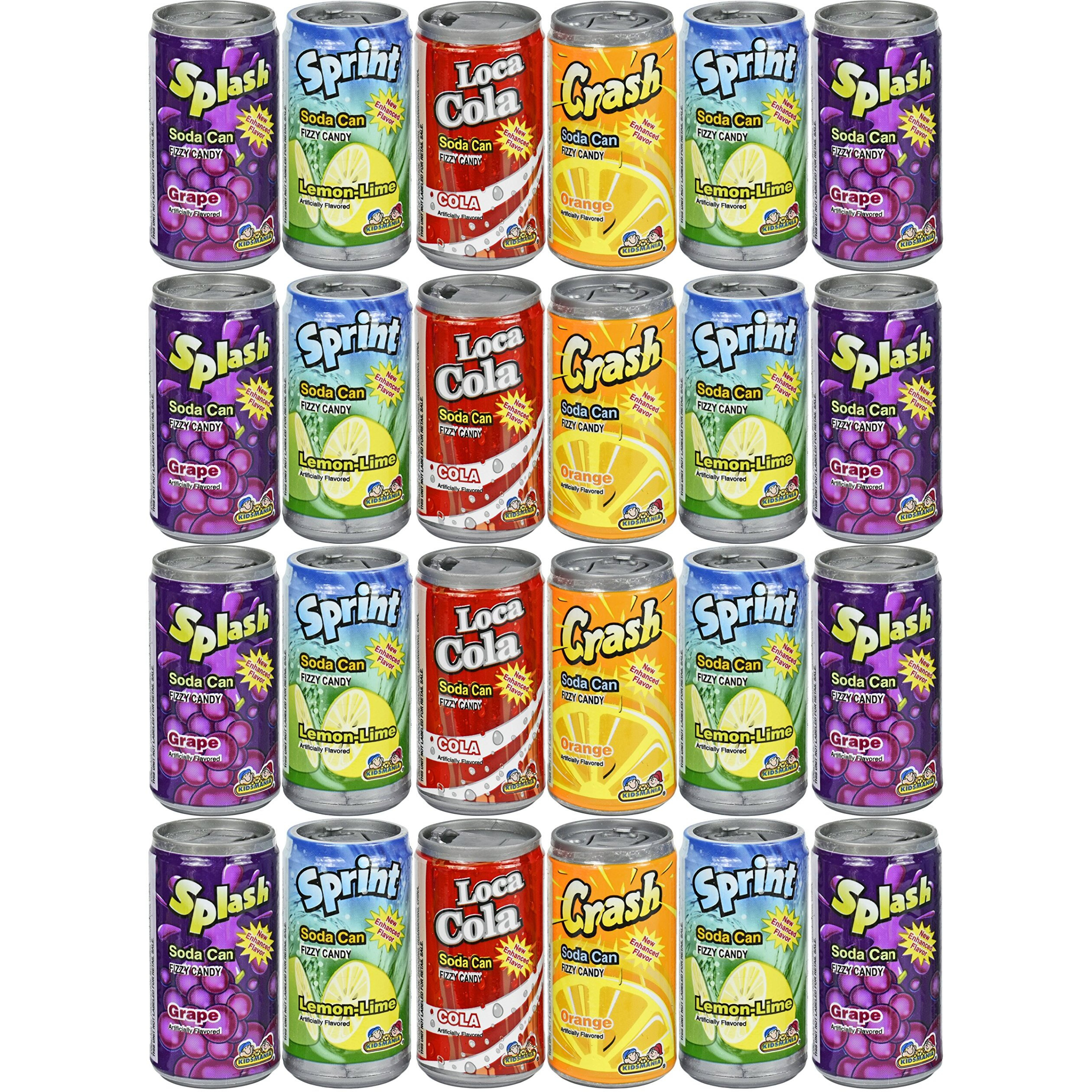 Set Of 24 - .25Oz Mini Soda Can Fizzy Candy - Goody Bag Filler - Party Favor - 4 Assorted Flavors