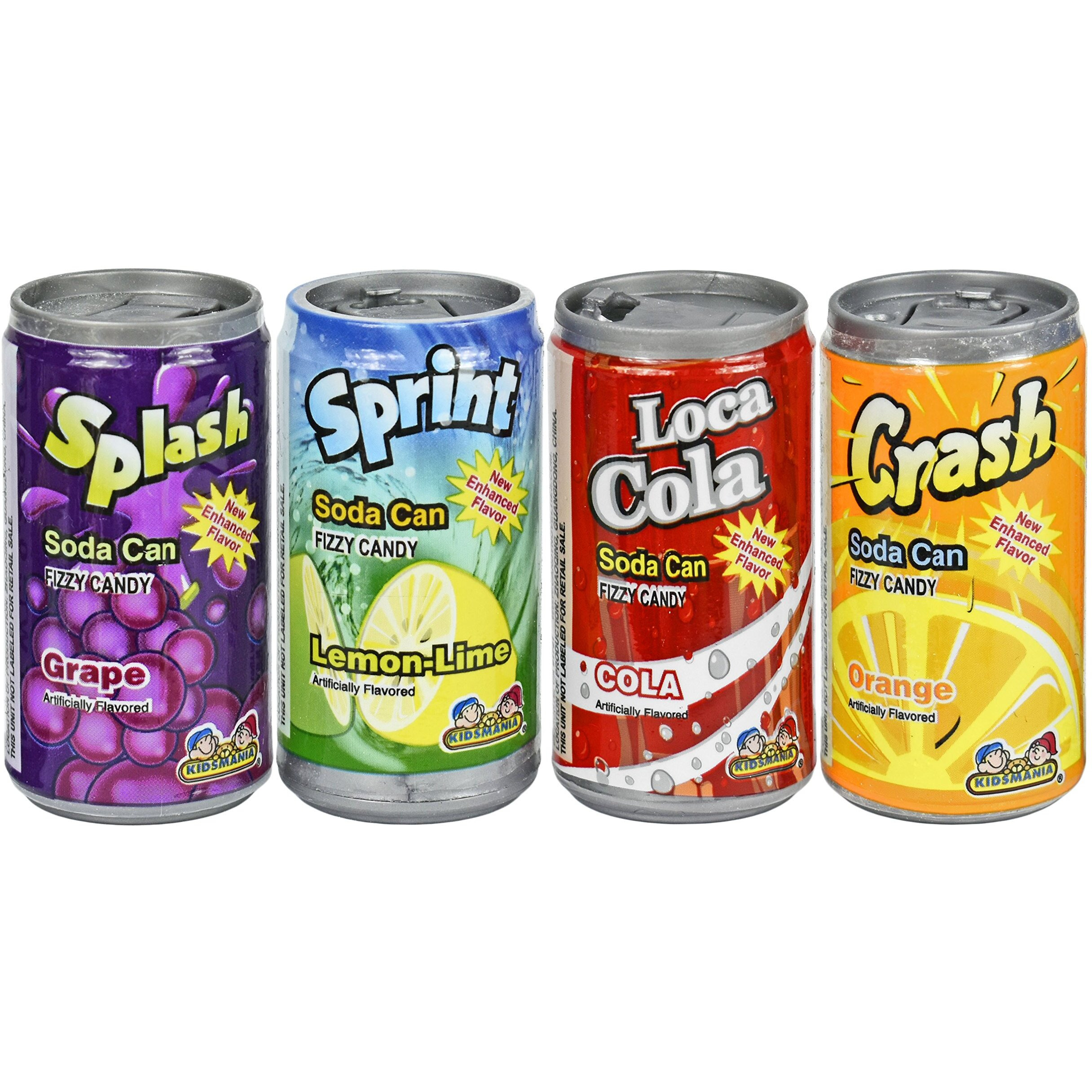 Set Of 24 - .25Oz Mini Soda Can Fizzy Candy - Goody Bag Filler - Party Favor - 4 Assorted Flavors