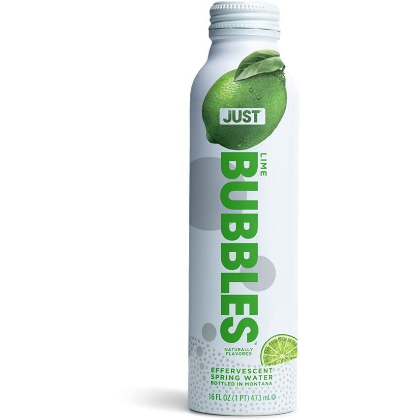 Just Bubbles Lime - Pure Premium Sparkling Spring Water In A Fully Recyclable Reusable Eco-Friendly Bottle - 100% Mountain-Sourced Carbonated Water With Naturally Occurring Minerals, 16 Fl Oz (Pack Of 12)