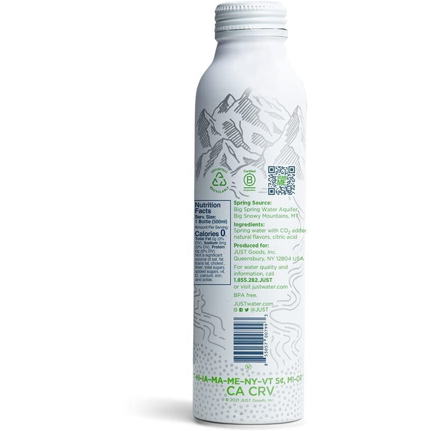Just Bubbles Lime - Pure Premium Sparkling Spring Water In A Fully Recyclable Reusable Eco-Friendly Bottle - 100% Mountain-Sourced Carbonated Water With Naturally Occurring Minerals, 16 Fl Oz (Pack Of 12)