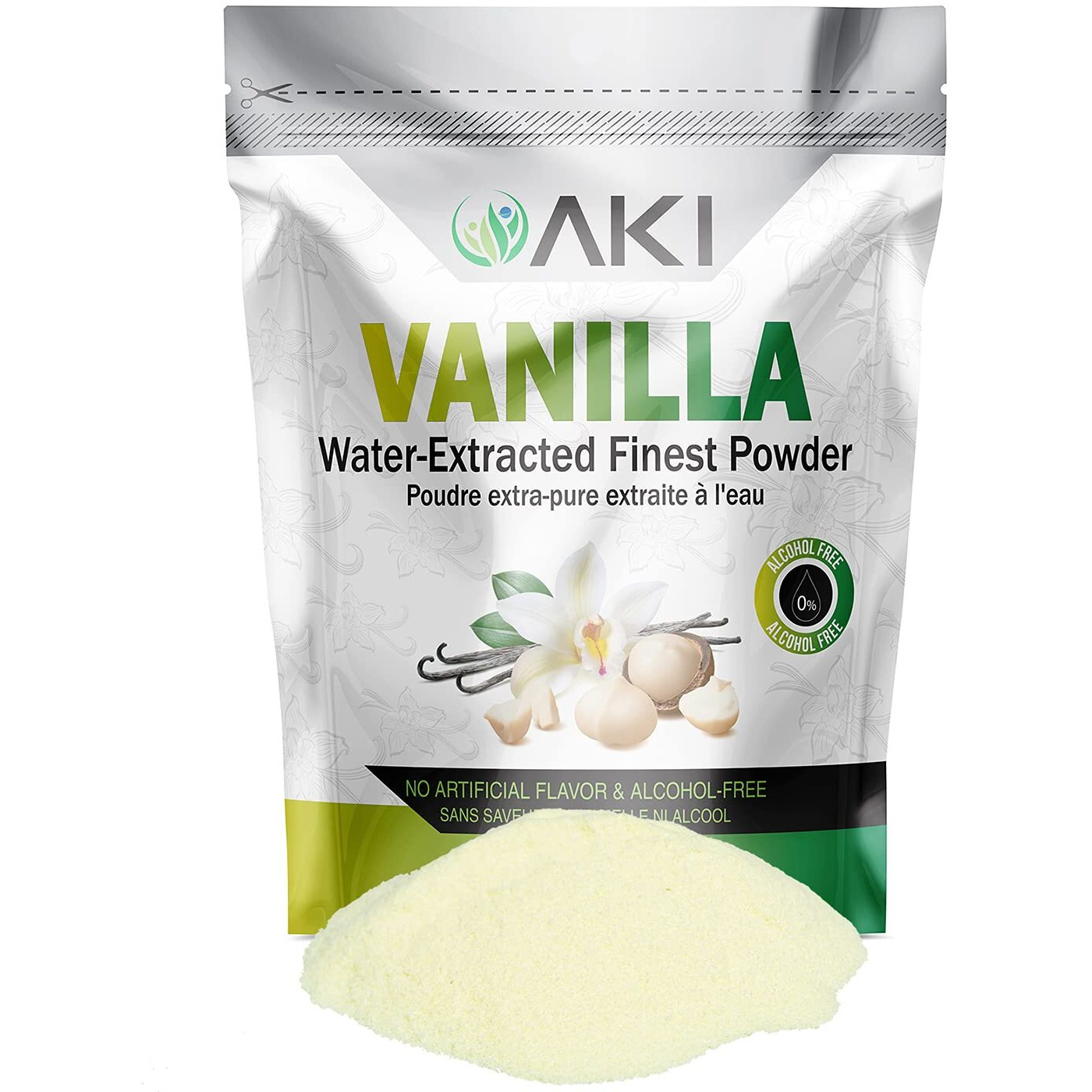 Aki Vanilla Extract Powder From Authentic Beans For Delicious Flavoring, Cooking, Baking, Drinks, Tea, Coffee, Smoothies, Cocktails| Sugar-Free & Alcohol-Free ( 10.58Oz /300Gr )