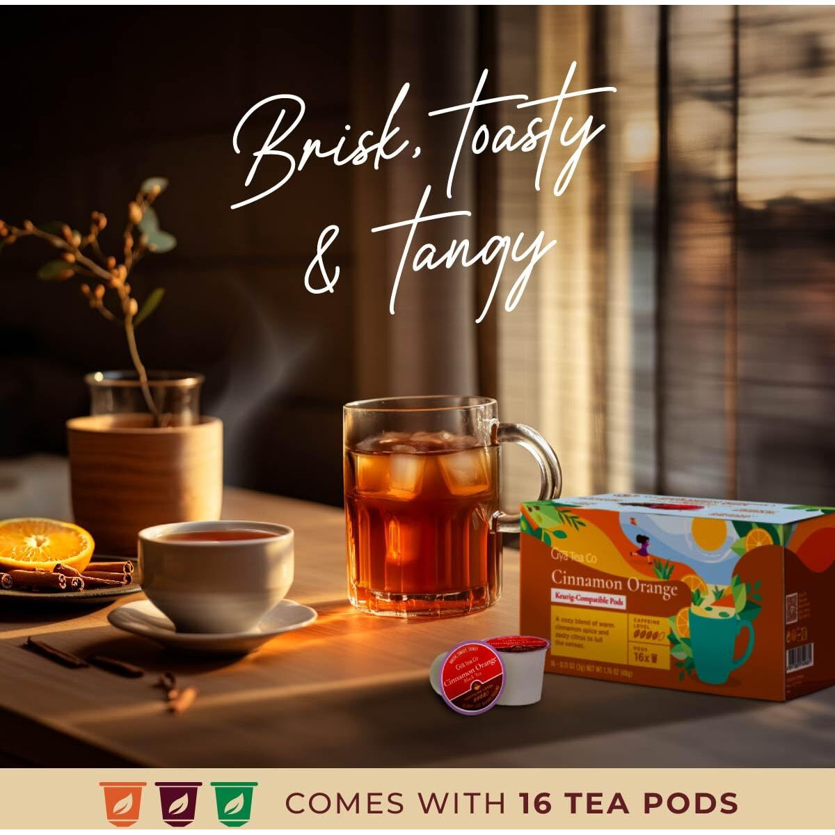 Gya Tea Co Cinnamon Orange Black Tea Pods For Keurig - A Blend Rich In Antioxidants & Vitamin C To Boost Your Immunity & Defenses - Finest Black Tea With K Cup Tea Pods For Keurig 2.0 & 1.0 Tea Gifts