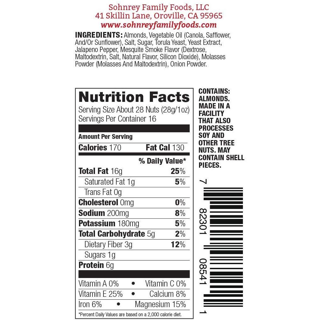 Smokey Jalapeno Spicy Almonds Bold Roasted Seasoned Snack Nuts From Sohnrey Family Foods 16 Oz Single Bag