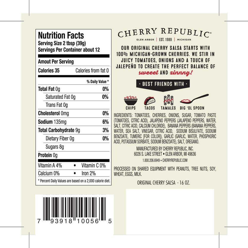 Cherry Republic Original Cherry Salsa - Medium Spice Chunky Sweet & Spicy Mid Heat Sauce (Two X 16 Oz Jars)