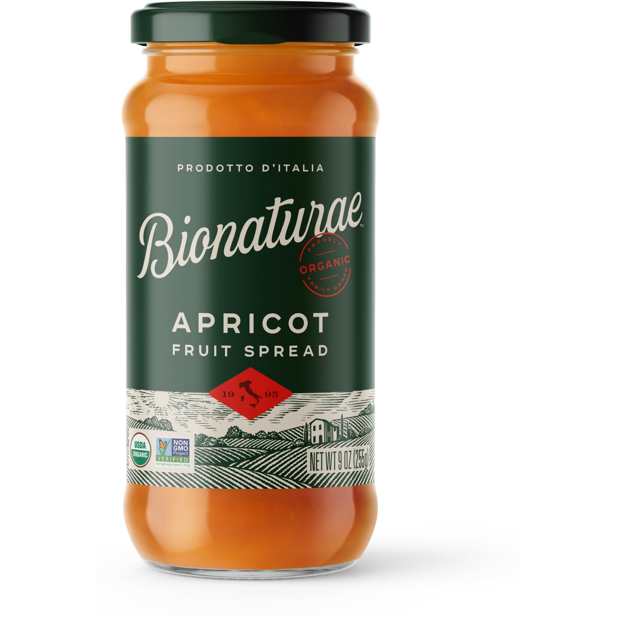 Bionaturae Organic Apricot Fruit Spread - Jelly Organic, Non-Gmo, Usda Certified, No Sugar Added, No Preservatives, Organic Fruit Jam, Jam Organic, Made In Italy - 9 Oz, 2 Pack