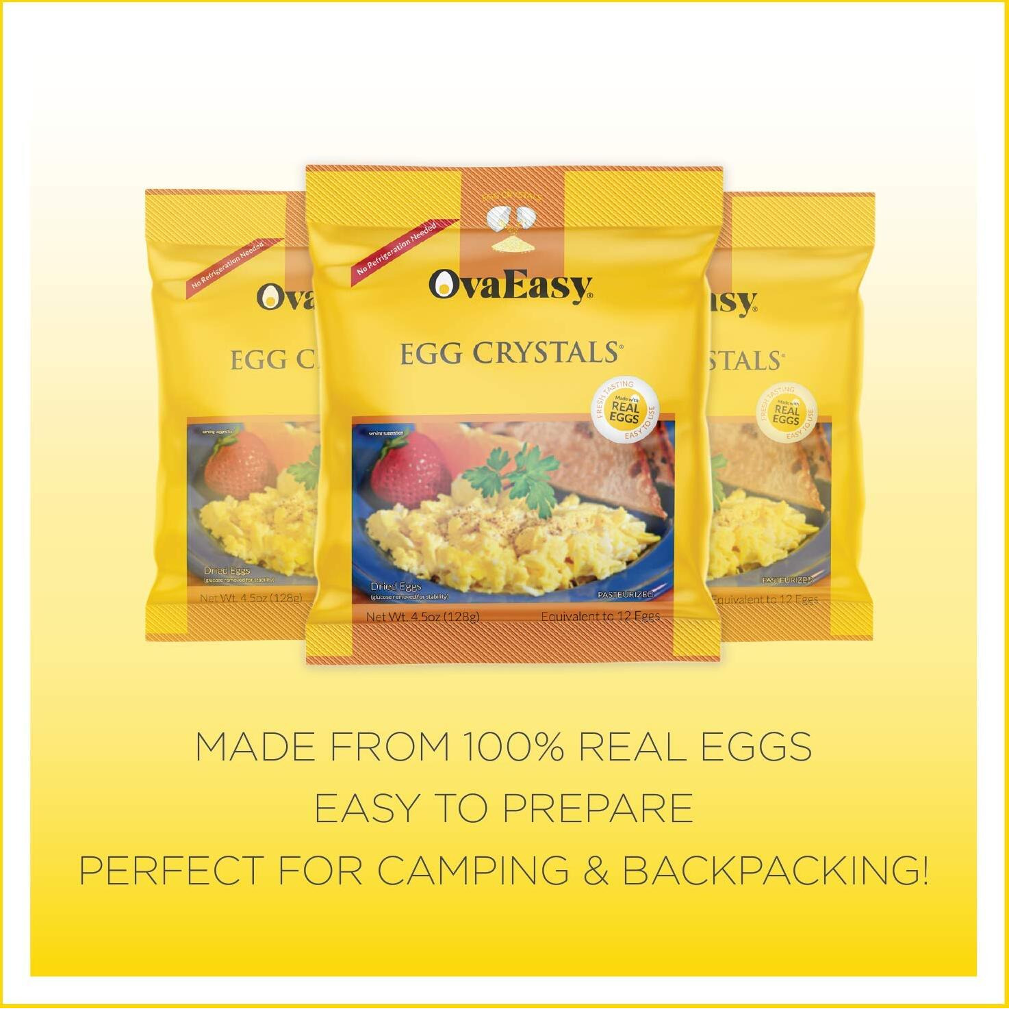 Ovaeasy Dehydrated Egg Crystals - 4.5Oz. (128G) Bag - Powdered Eggs Made From All-Natural Ingredients - Easy-To-Prepare Egg Powder - Dehydrated Food Perfect For Camping & Backpacking