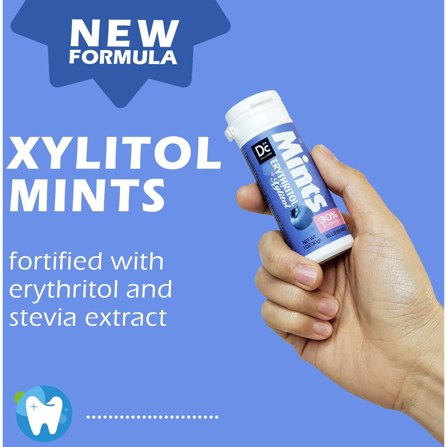 Dc24 Daily Care Xylitol Erythritol Mints, No Aspartame Sugar Free Hard Candy, Low-Calorie, Dry Mouth Drops Keto Blueberry 30 Pieces (Pack Of 4)