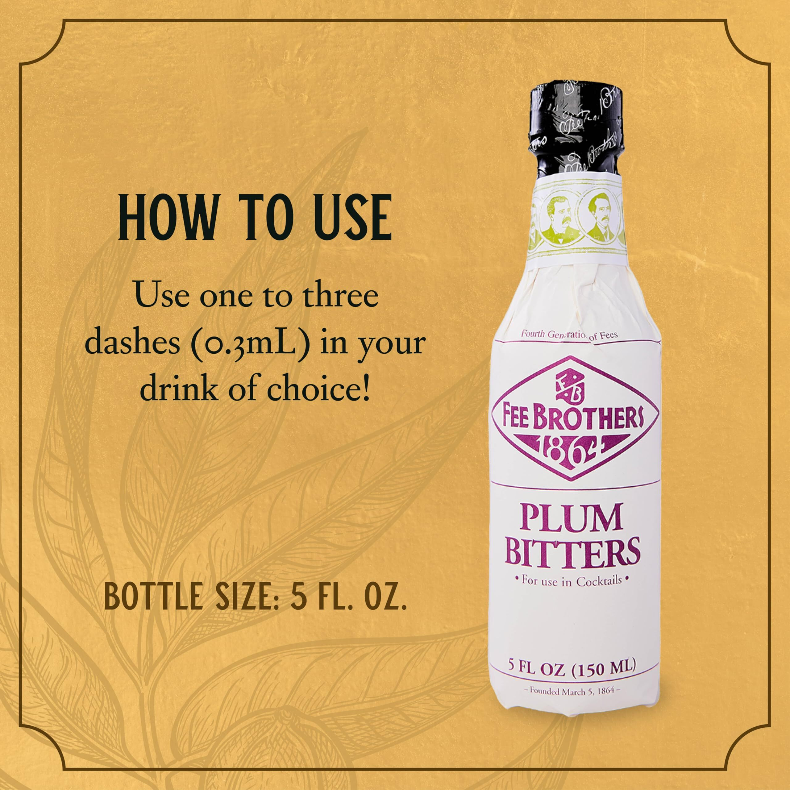 Fee Brothers Plum Cocktail Bitters - Aromatic Cocktail Mixer & Concentrated Flavoring, Gluten Free, Vegan-Friendly, 5 Fl Oz
