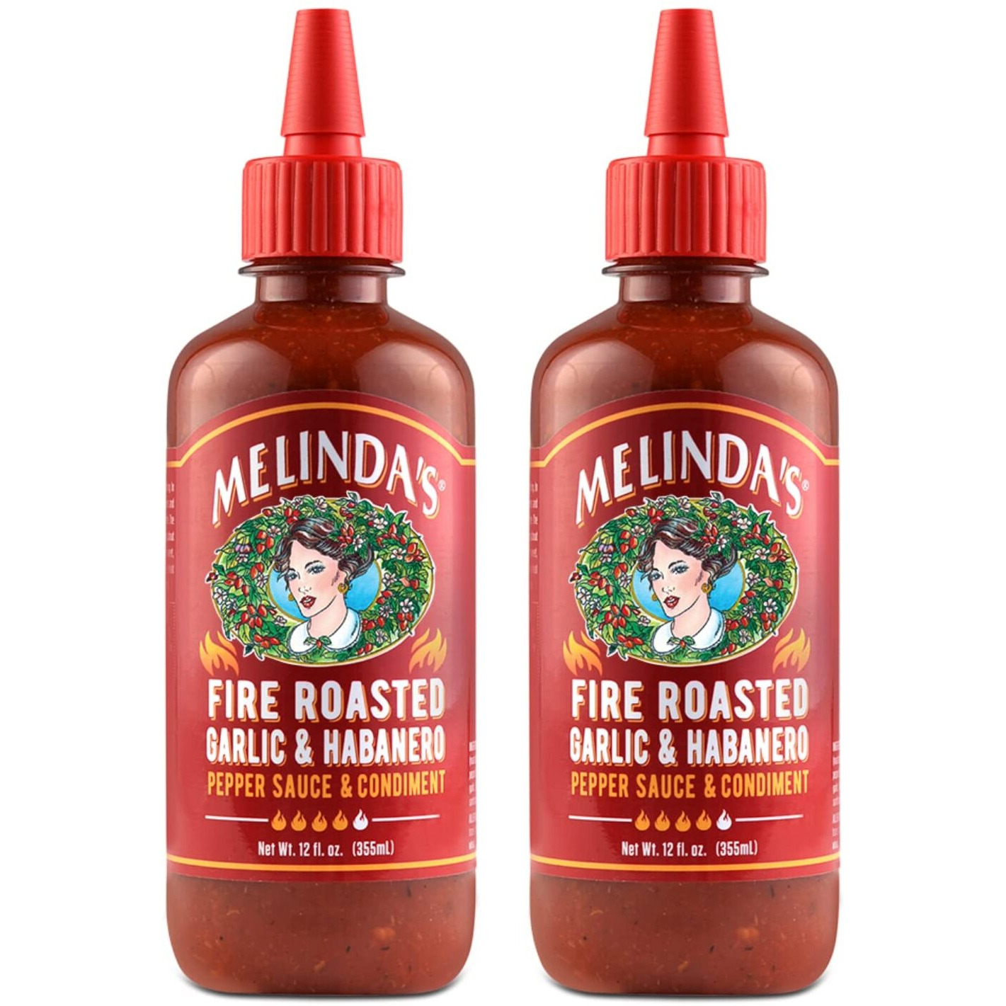 Melindas Fire Roasted Garlic & Habanero Hot Sauce - Craft Hot Sauce With Slow Roasted Garlic, Roasted Habanero Peppers, Lime Juice - Richy & Smoky Habanero Hot Sauce 12Oz, 2 Pack
