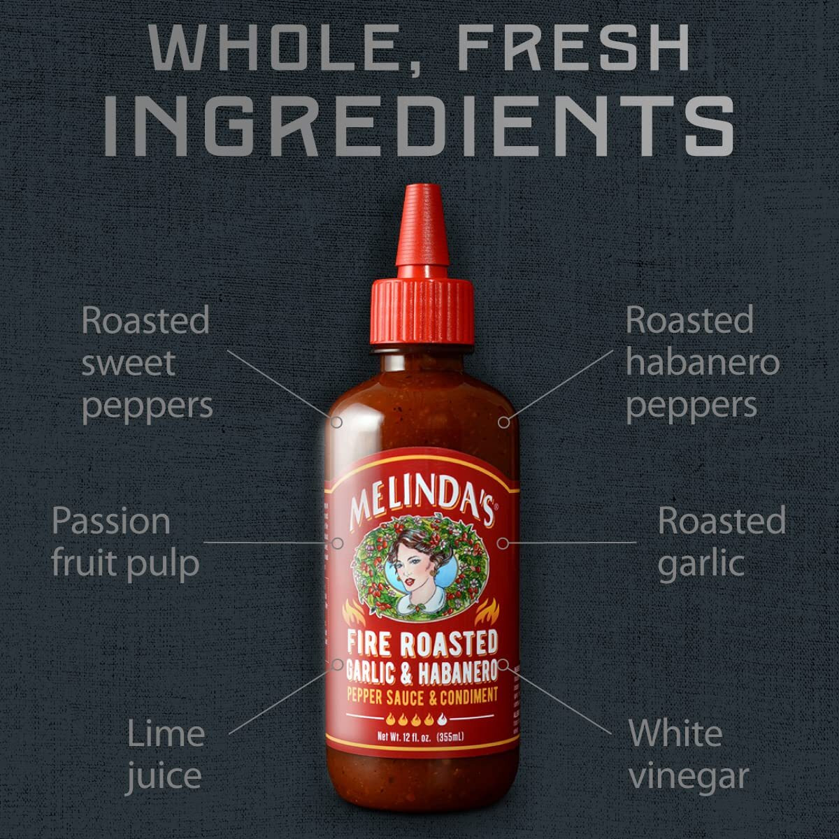 Melindas Fire Roasted Garlic & Habanero Hot Sauce - Craft Hot Sauce With Slow Roasted Garlic, Roasted Habanero Peppers, Lime Juice - Richy & Smoky Habanero Hot Sauce 12Oz, 2 Pack