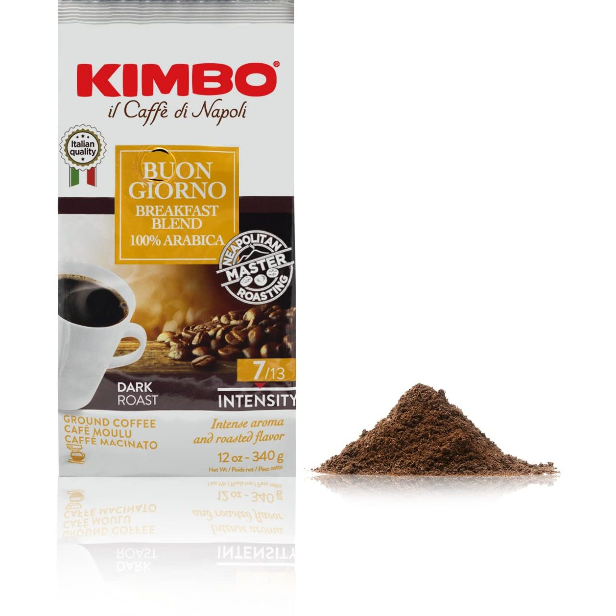Kimbo Buongiorno Breakfast Blend 100% Arabica Ground Coffee - Blended And Roasted In Italy - Medium To Dark Roast - 12 Oz Bag
