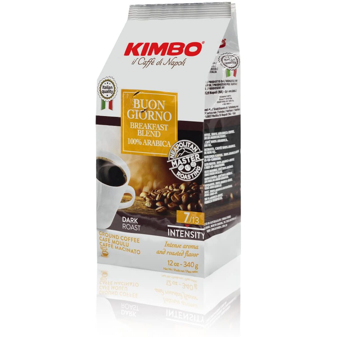 Kimbo Buongiorno Breakfast Blend 100% Arabica Ground Coffee - Blended And Roasted In Italy - Medium To Dark Roast - 12 Oz Bag