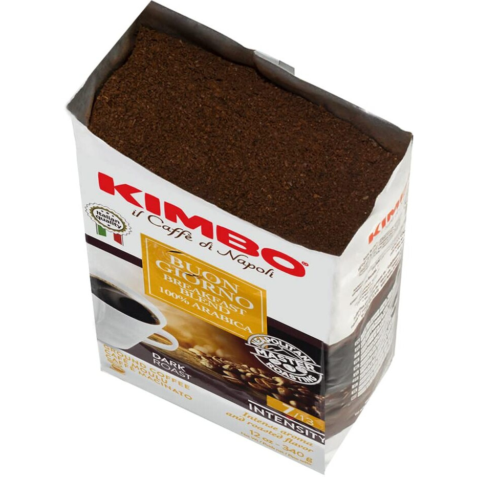 Kimbo Buongiorno Breakfast Blend 100% Arabica Ground Coffee - Blended And Roasted In Italy - Medium To Dark Roast - 12 Oz Bag