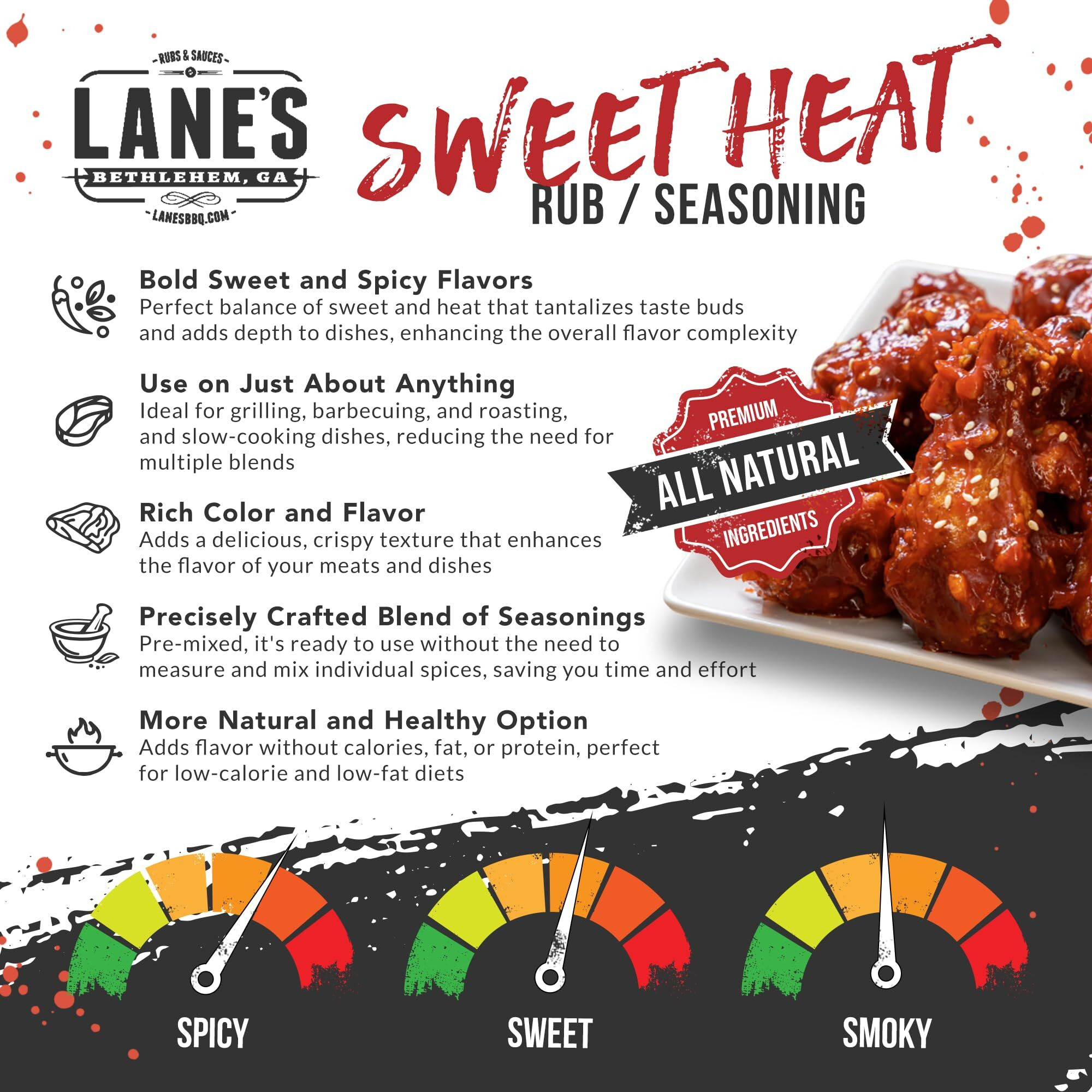 Lane's Sweet Heat Rub Seasoning, All-Natural Bbq Brisket Rub Goes Well With Butt Rub Seasoning, No Msg Brisket Seasoning &, Made In Usa, 4.0 Oz