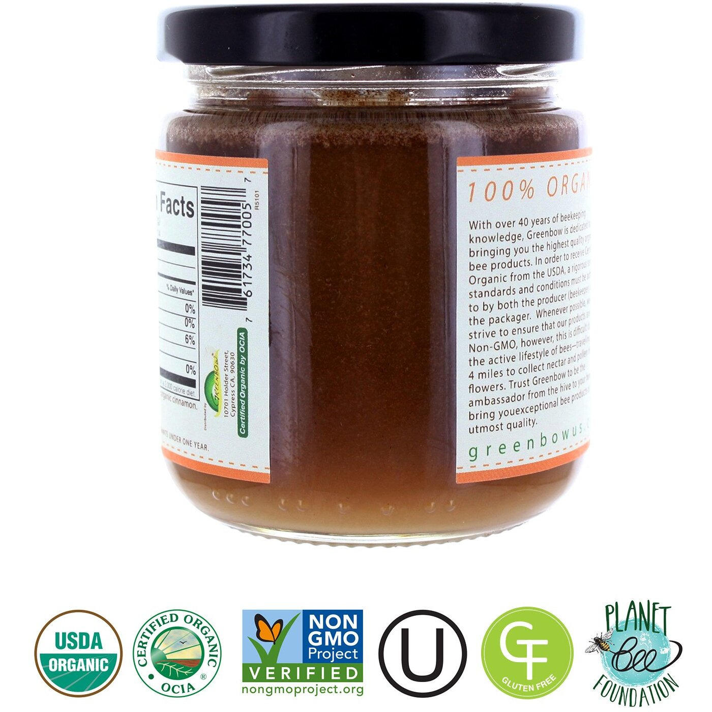 Greenbow Organic Honey With Cinnamon - 100% Usda Certified Organic, Non-Gmo, Gluten Free Organic Cinnamon Honey - Whole Food Organic Cinnamon Honey - 11Oz (311G)