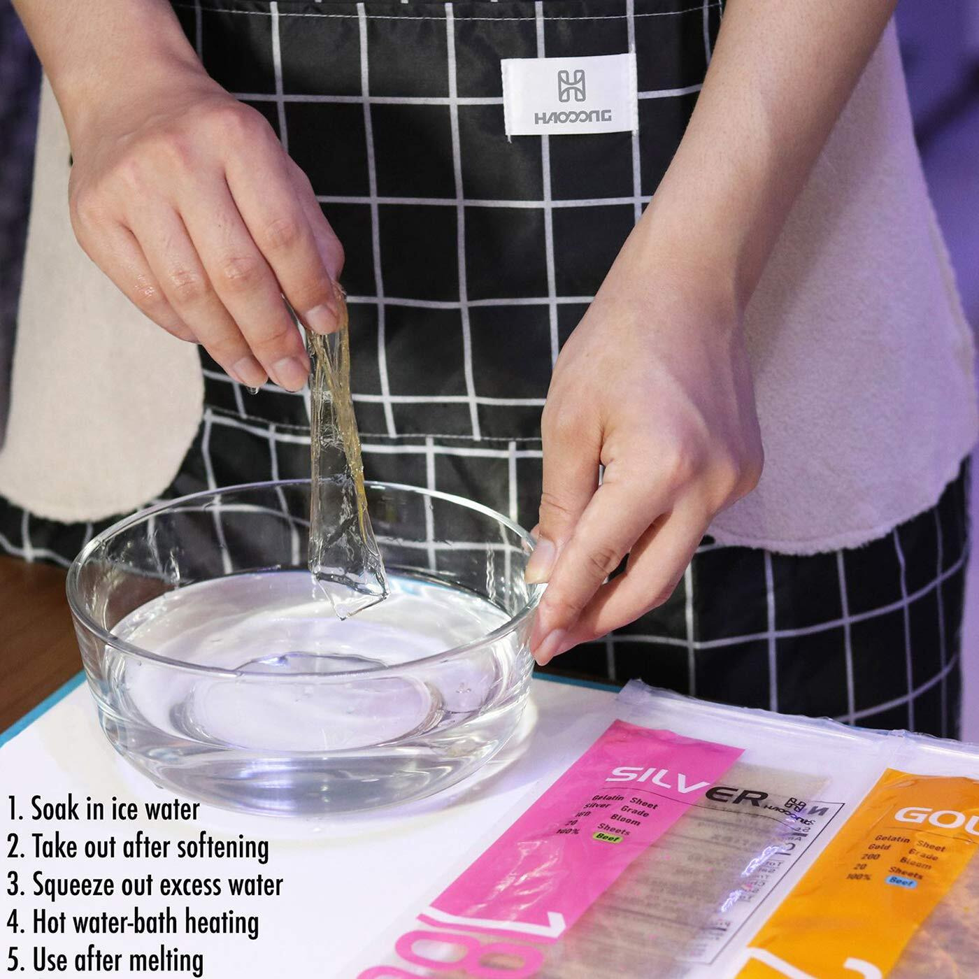 Haodong Beef Platinum Leaf Gelatin Sheets - 1Kg/2.2Lbs (450-500 Sheets) 240Bloom Gelatin Leaves For Mousse Mirror Glaze Cream Cake Dessert Jellies