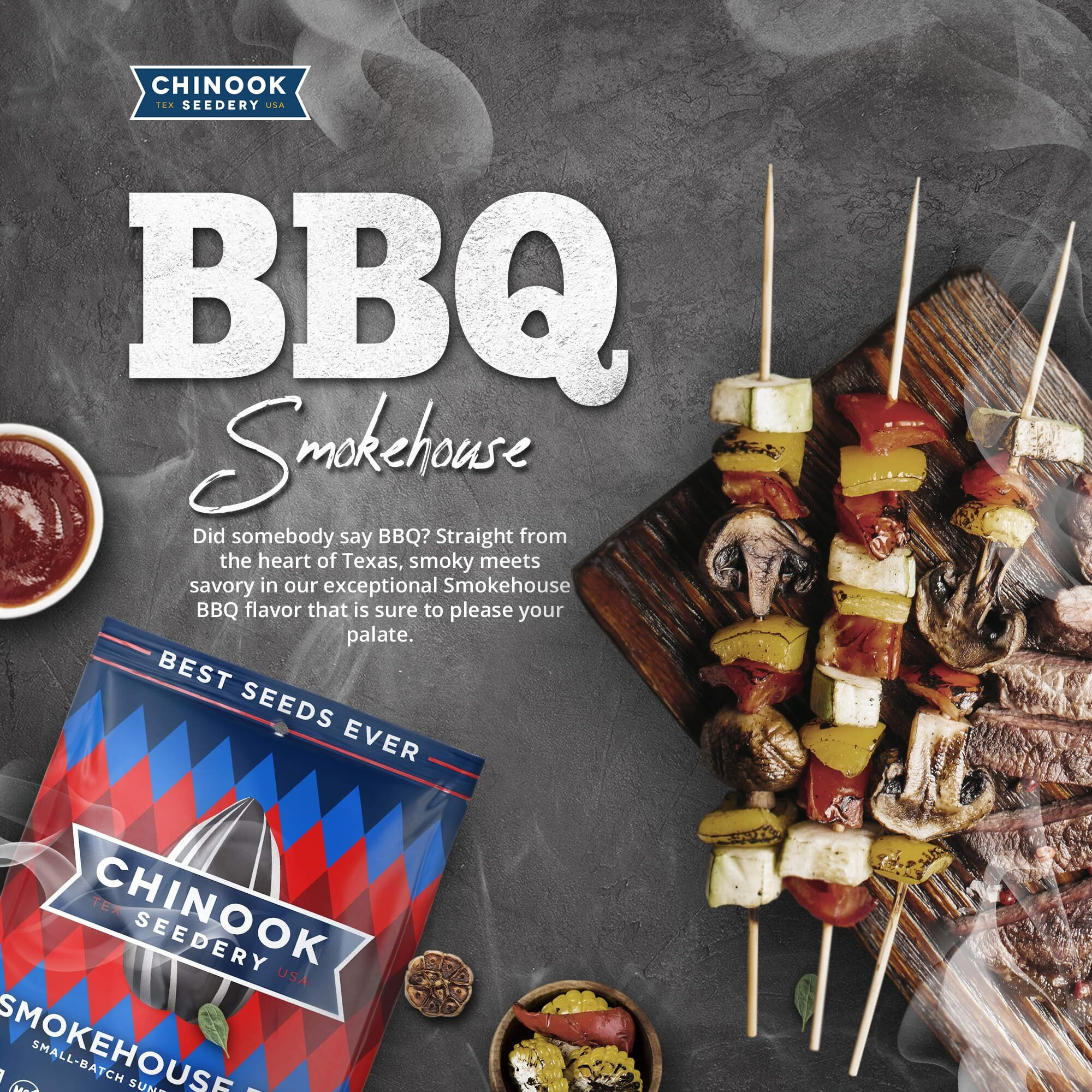 Chinook Seedery Roasted Sunflower Seeds - Jumbo Seeds Keto Snacks - Best For Snack Packs - Gluten Free, Non Gmo Snack Food Gifts - 4 Ounce (Pack Of 3) - Smokehouse Bbq Flavor Pack