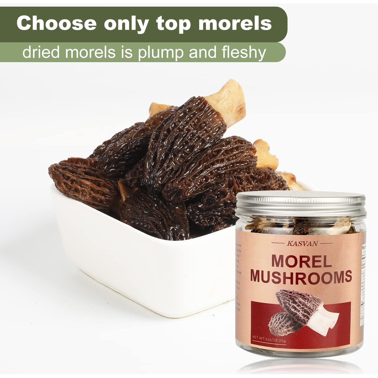 Kasvan Wild Dried Morel Mushrooms - Morchella Conica 1 Ounce With Tender And Delicious Meat, Dry Morel Mushrooms That Are Rich In Nutrients And Easy To Eat, Dehydrated Mushrooms Suitable For Vegetarians