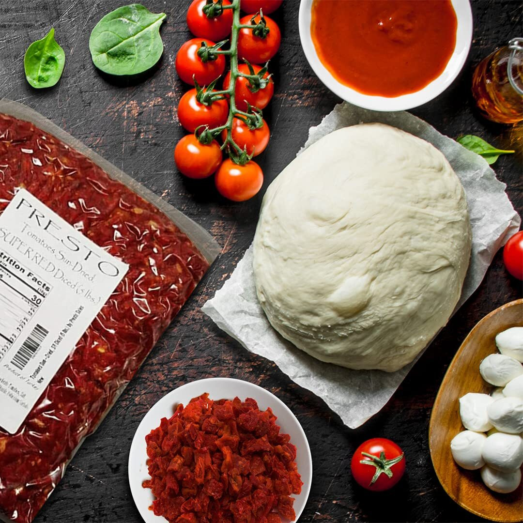 Tomatoes Sun-Dried, Super Red Diced Cut, Ready To Eat Vegetables | Produced From Fresh Field-Grown Tomatoes, Cut Into Diced Cut | Nutrient Full, Delightful, Flavorful, Vegan, Guilt-Free, Pure | Turkish, 5 Lbs. (80 Oz.) Vacuum Packed By Presto Sales Llc