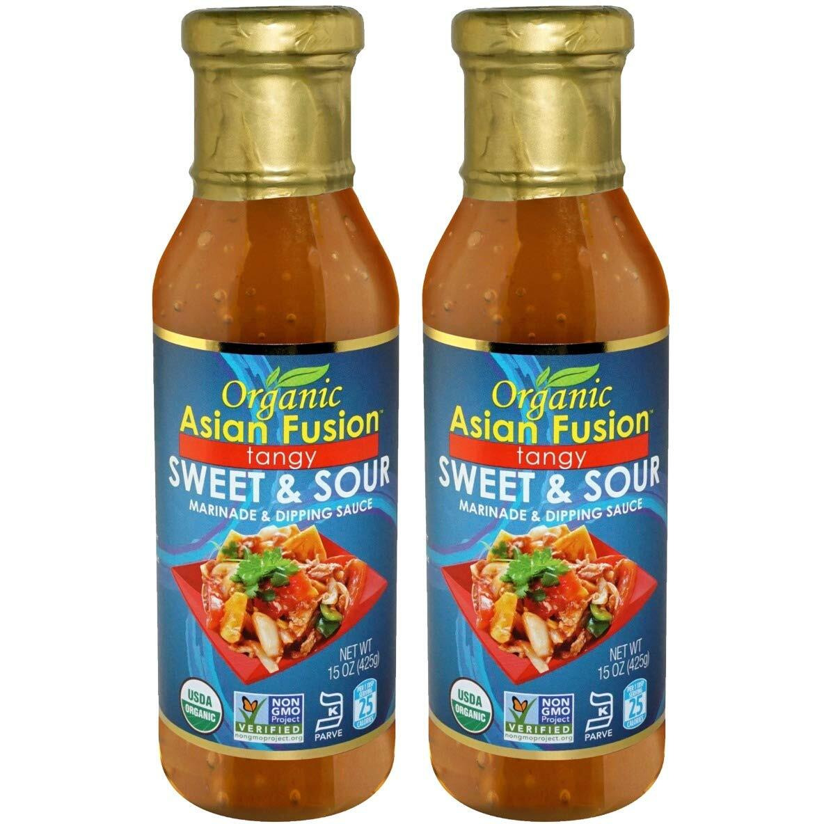 Organic Asian Fusion Tangy Sweet & Sour Marinade & Dipping Sauce - Usda Organic, Non Gmo Project Verified, Gluten Free, Kosher Parve, Made In Usa, 15 Oz. (2 Pack)
