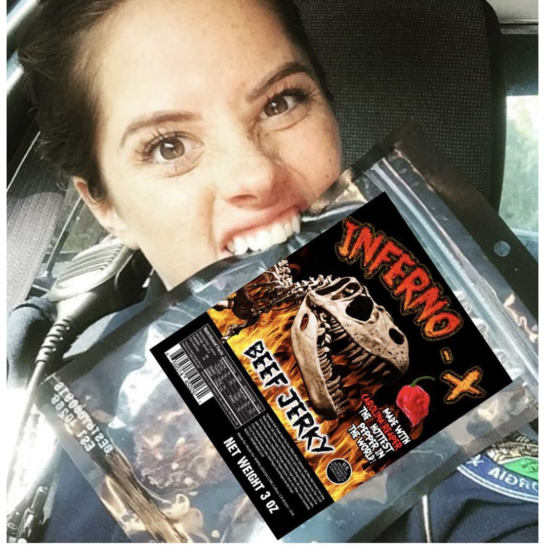 Inferno X Carolina Reaper Beef Jerky - With Jurassic Jerkys Special Blend Of Spices And The Famous Carolina Reaper Pepper, The Worlds Hottest Pepper Amazing Taste, Msg-Free, No Preservatives Meat Snack. Can You Handle The Heat (1)-3Oz Bag