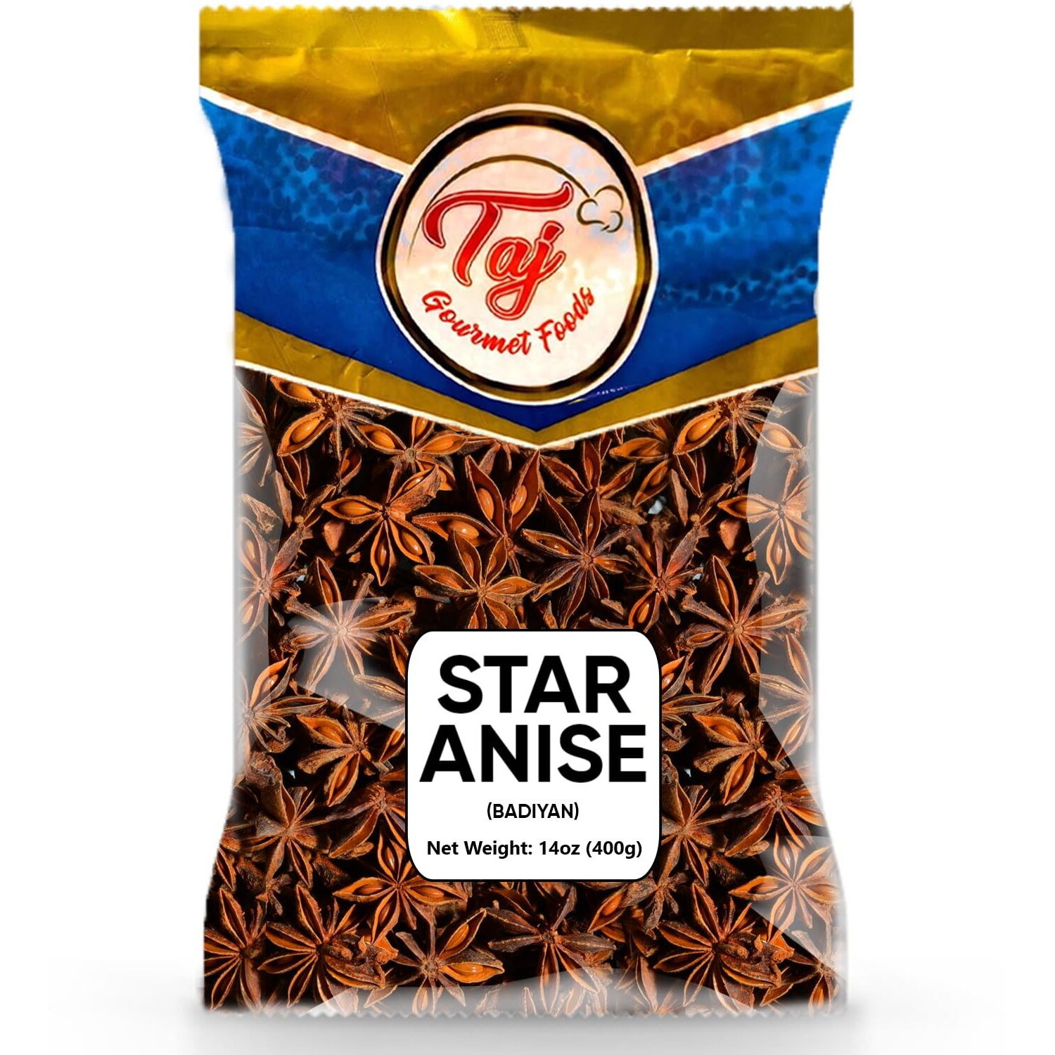 Taj Star Anise Seeds (Whole Pods), Whole Chinese Star Anise, Badian Khatai, 14Oz (400G)