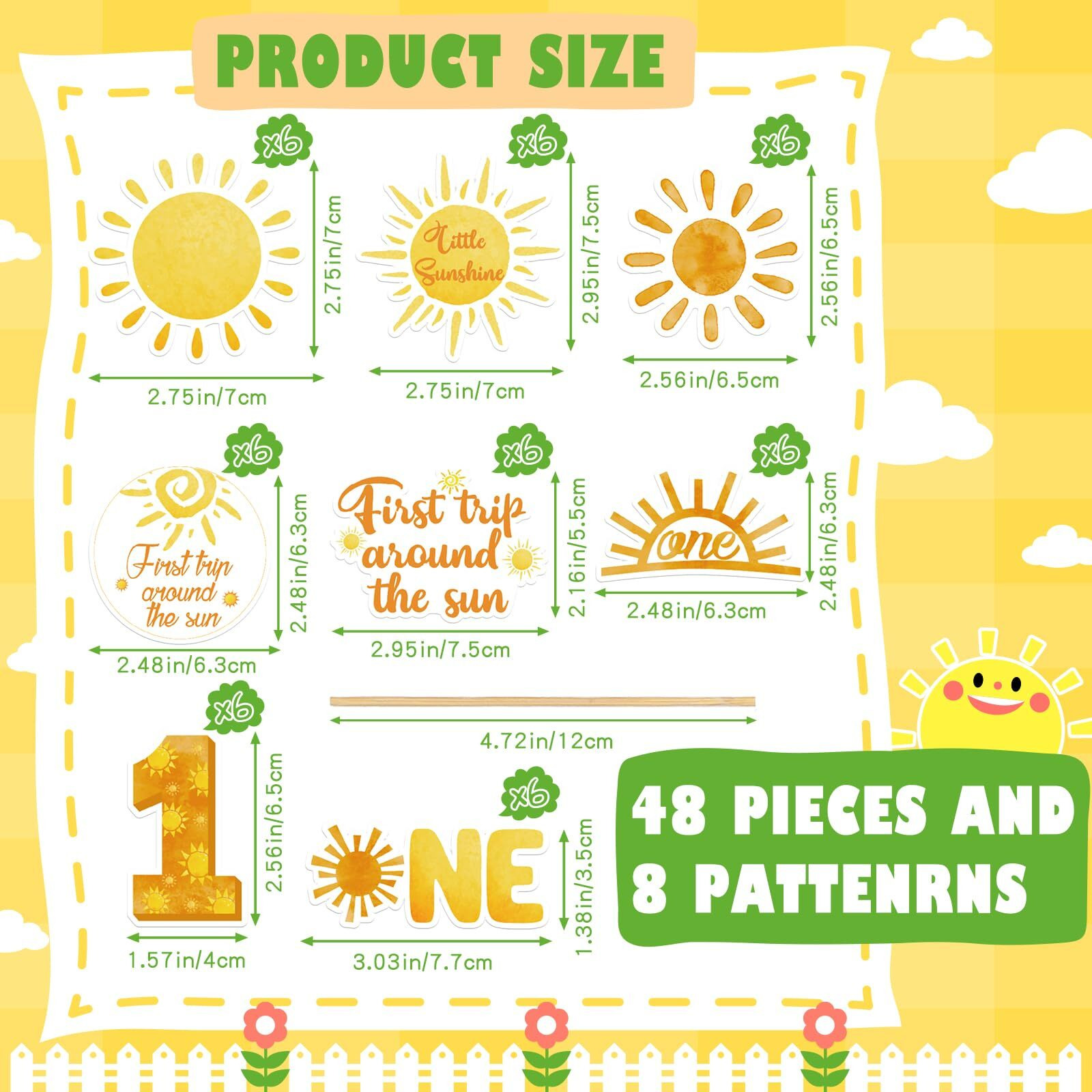 Weecent 48 Pcs First Trip Around The Sun Cake Topper, Sunshine Cupcake Toppers Sun Cupcake Toppers 1St Birthday Decorations For Girls 1St Trip Around The Sun Birthday Party Supplies