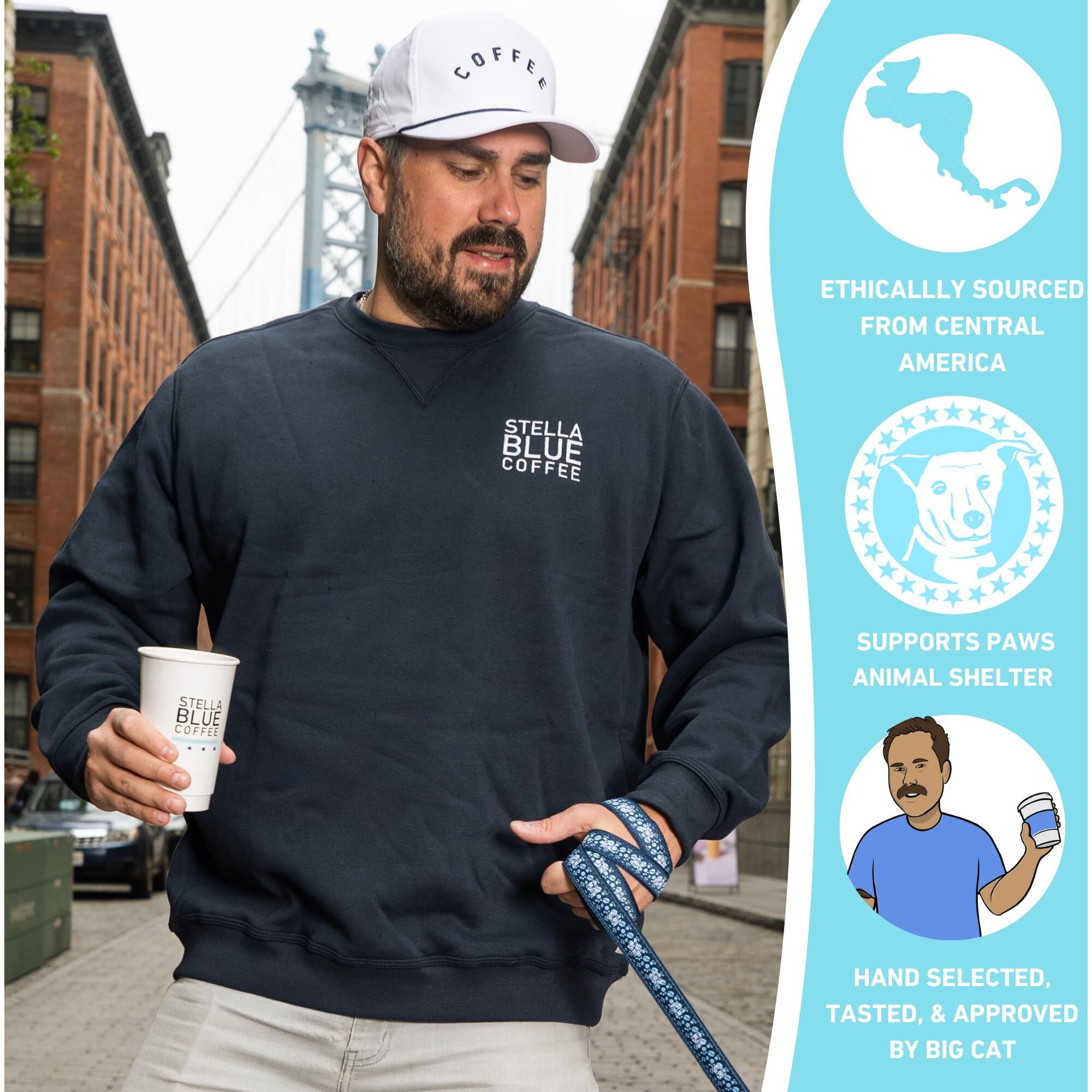 Stella Blue Fresh Whole Bean Coffee - Positive Vibes Blend - 100% Arabica Light Roast - Ethically & Sustainably Sourced From Central America - Helps Support Paws Chicago - 12 Ounce Bag