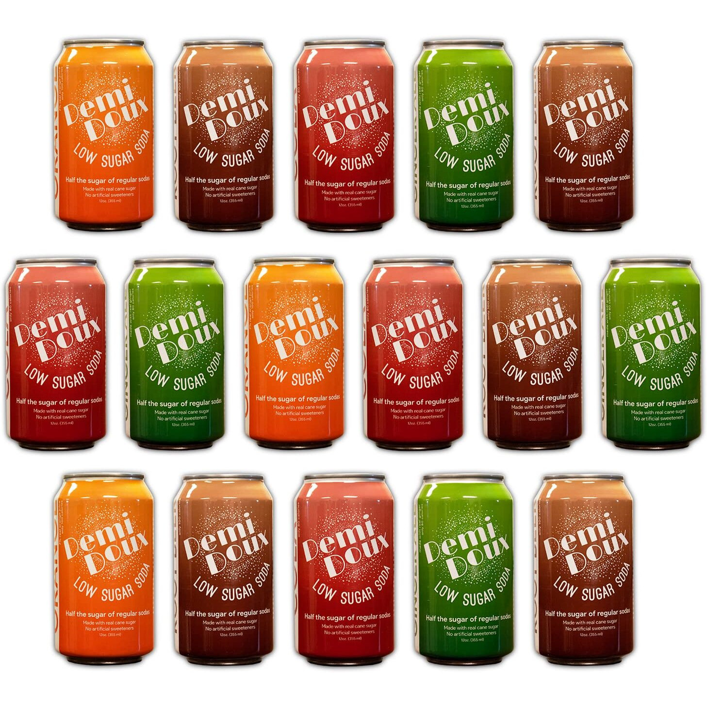 Demi Doux Low Sugar Soda - Low Sugar Soft Drink, No Artificial Sweeteners (Mixed Flavors, 16-Pack)