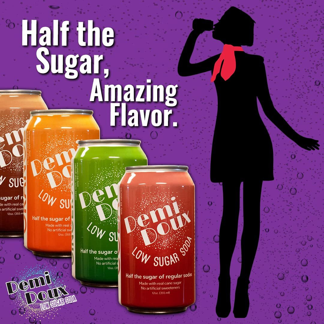 Demi Doux Low Sugar Soda - Low Sugar Soft Drink, No Artificial Sweeteners (Mixed Flavors, 16-Pack)