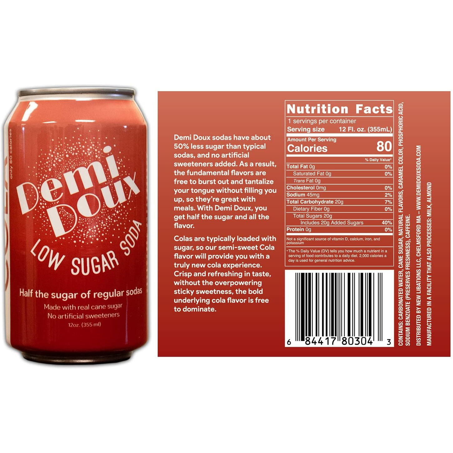 Demi Doux Low Sugar Soda - Low Sugar Soft Drink, No Artificial Sweeteners (Mixed Flavors, 16-Pack)