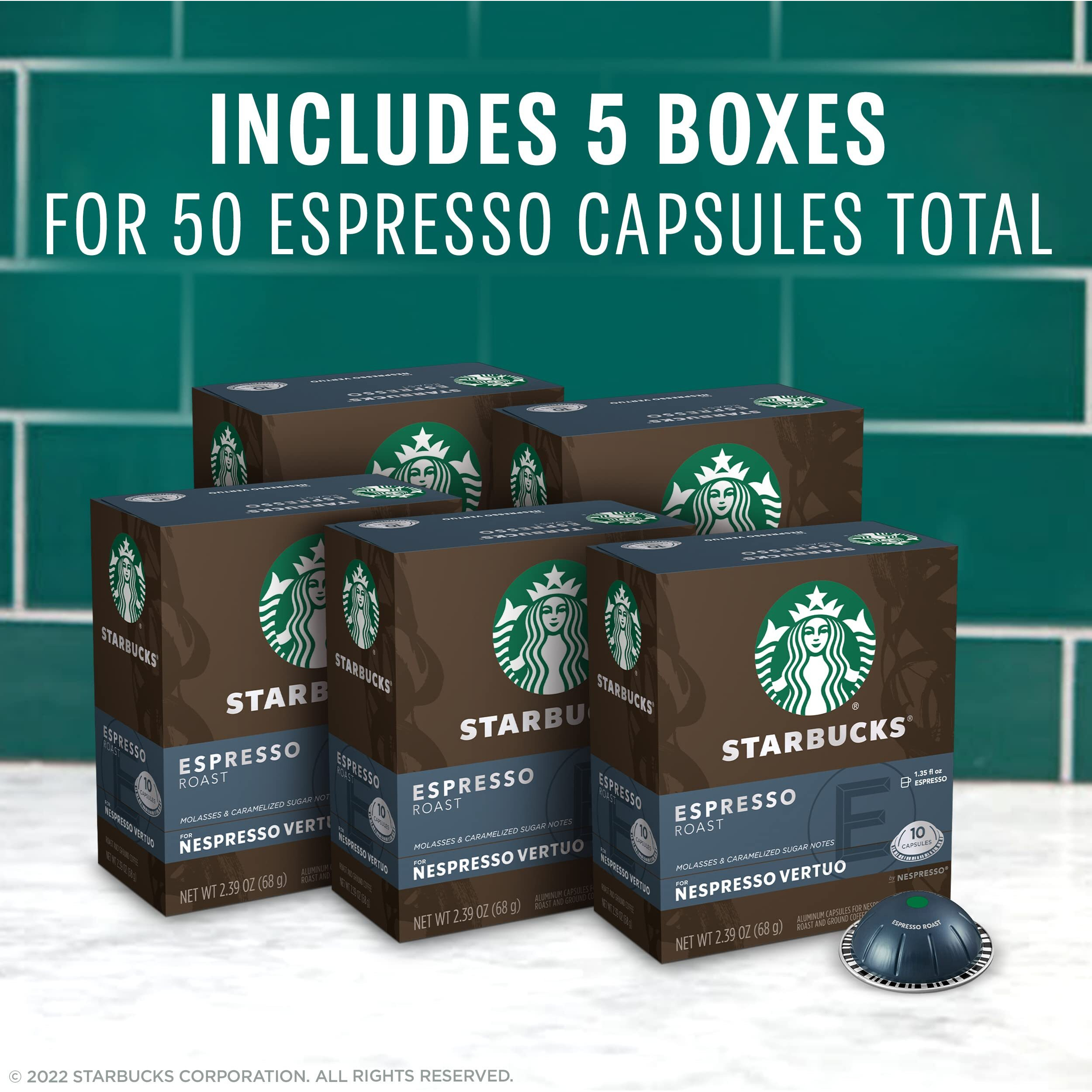 Starbucks By Nespresso Vertuo, Dark Roast Espresso, 50-Count Espresso Pods, Brews 1.35 Oz.