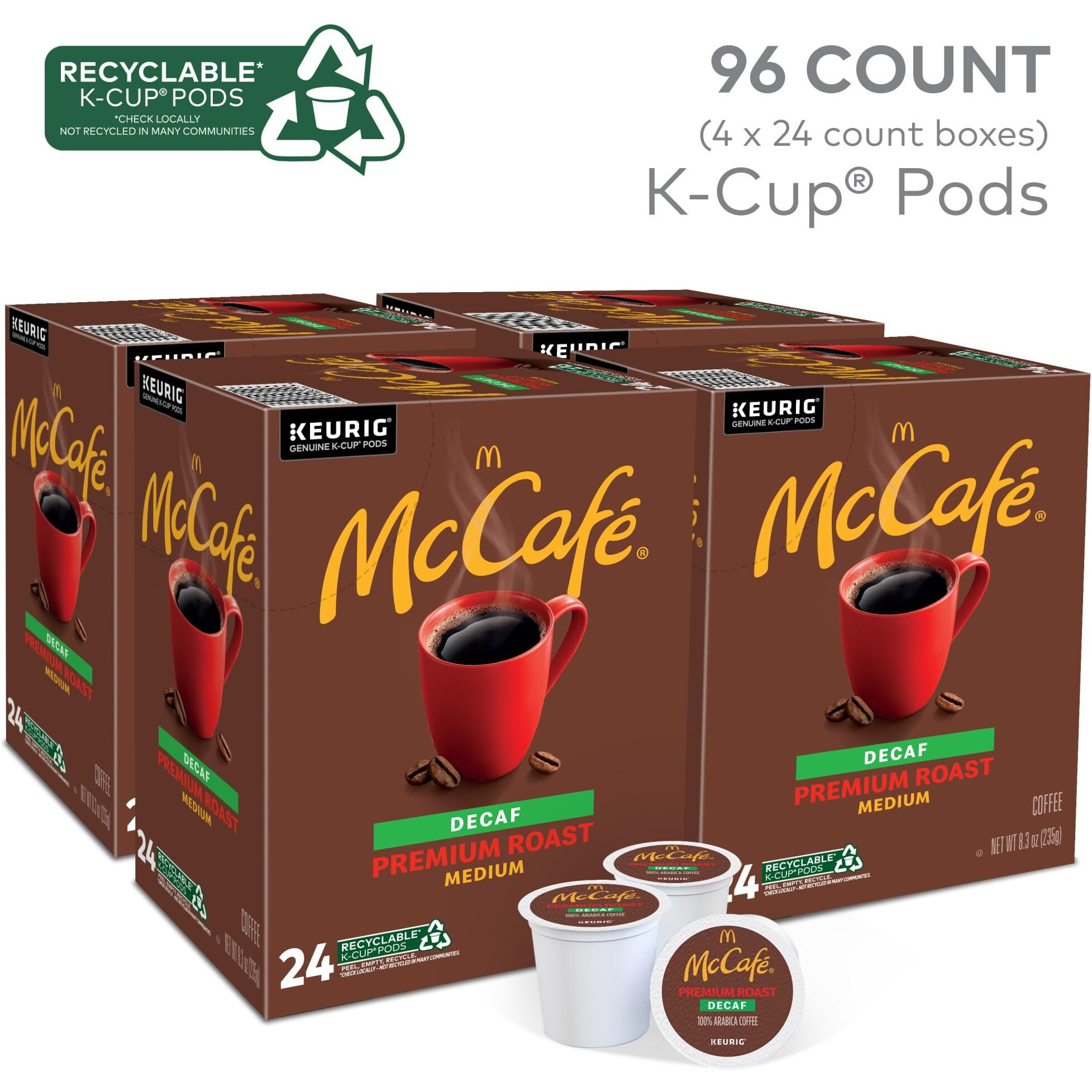 Mccafe Premium Roast Decaf Coffee, Single Serve Keurig K-Cup Pods, Decaffeinated, 96 Count (4 Packs Of 24)