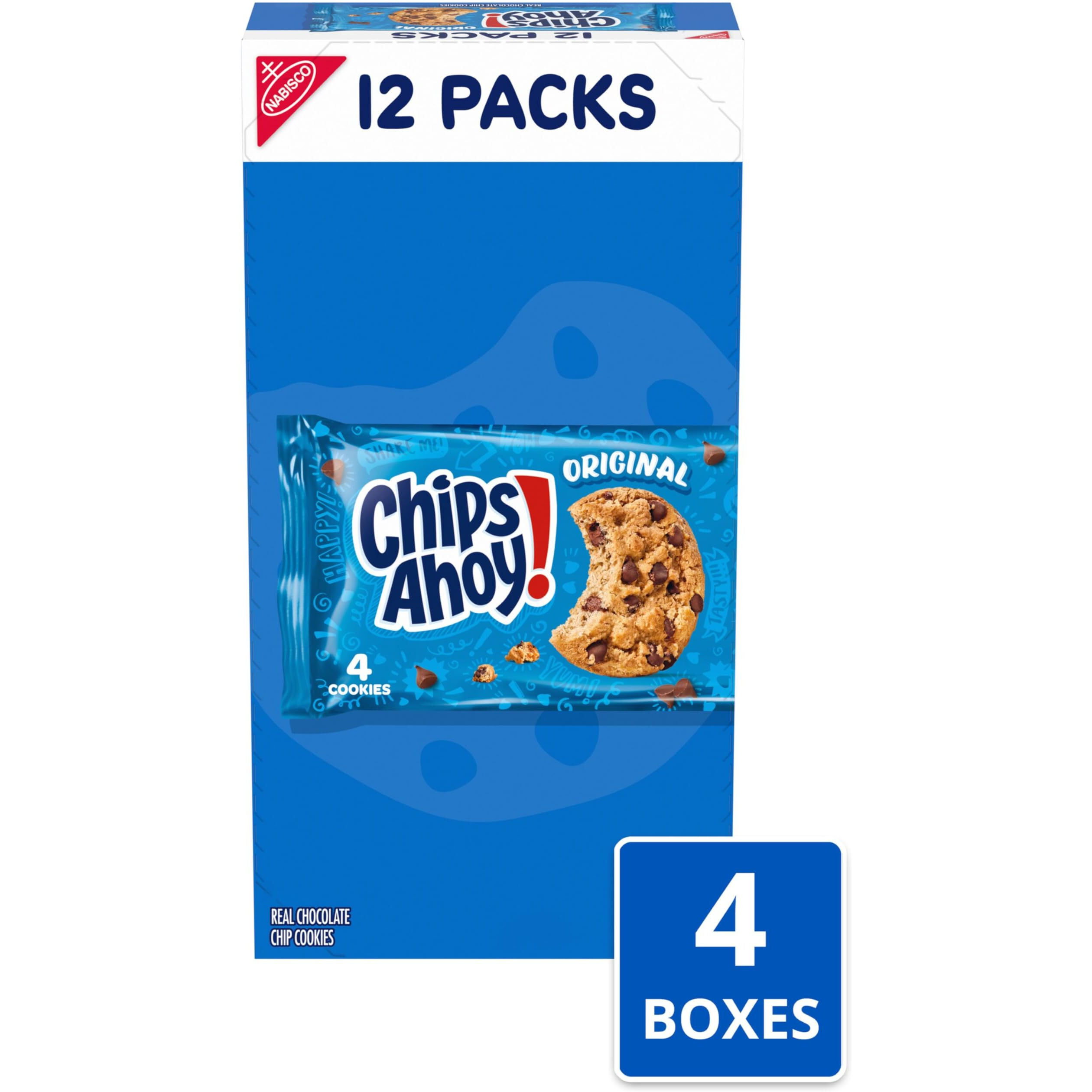Chips Ahoy Original Chocolate Chip Cookies, 48 Snack Packs (4 Cookies Per Pack, 4 Boxes)