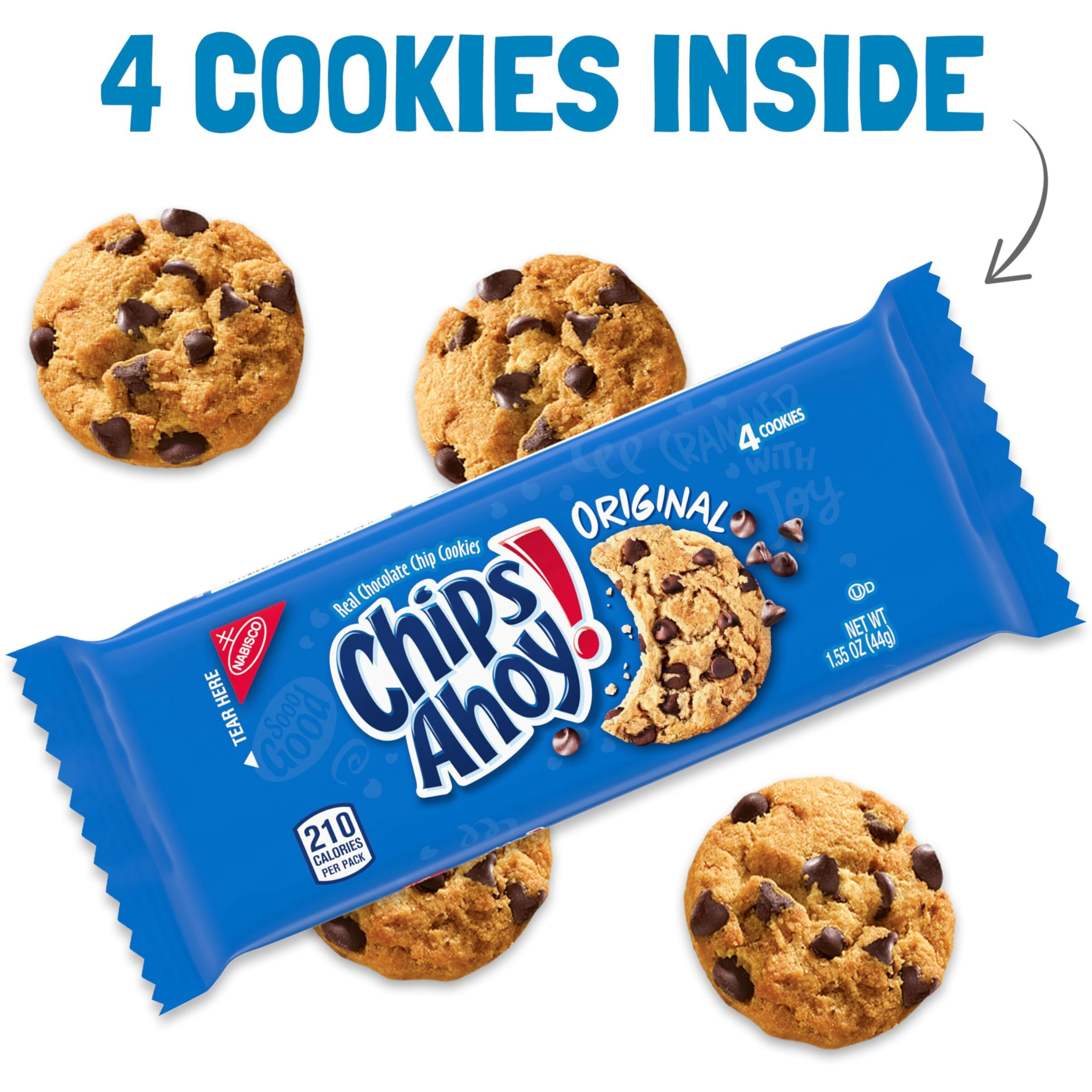 Chips Ahoy Original Chocolate Chip Cookies, 48 Snack Packs (4 Cookies Per Pack, 4 Boxes)