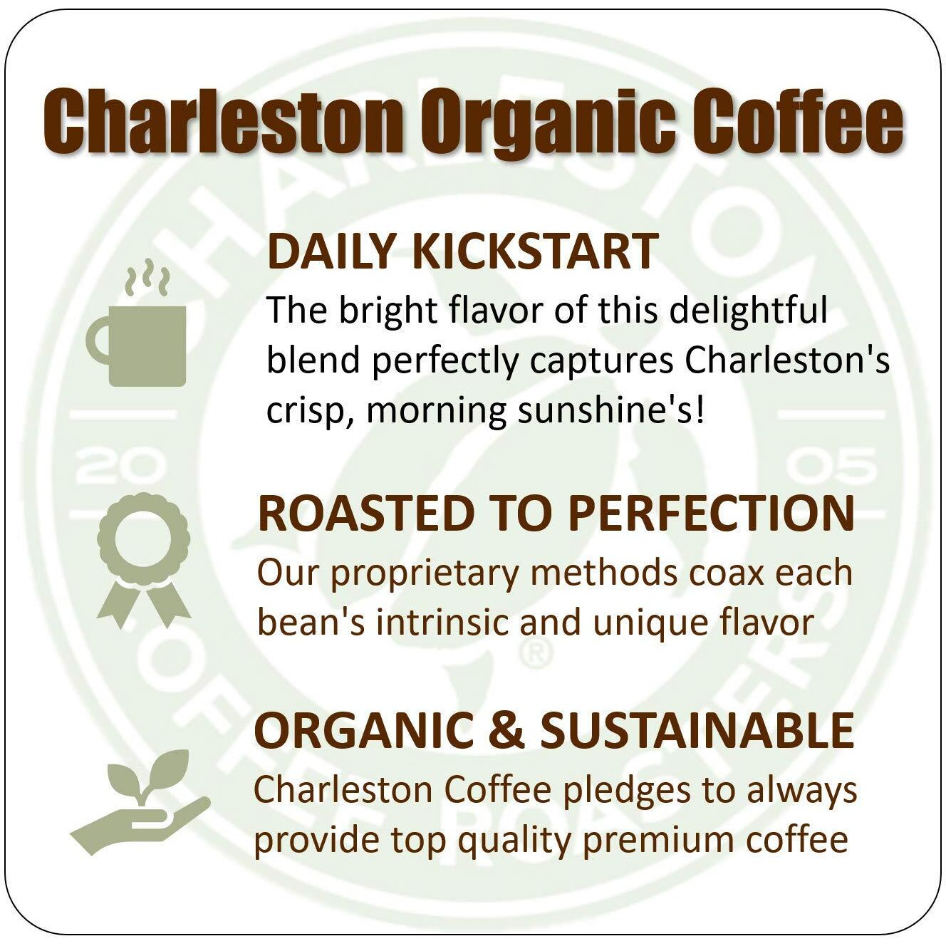 Charleston Coffee Roasters | Specialty Organic Ground Coffee | Hand Picked, Premium Slow Roast (Charleston Organic, Medium Roast) 12Oz, 6 Pack