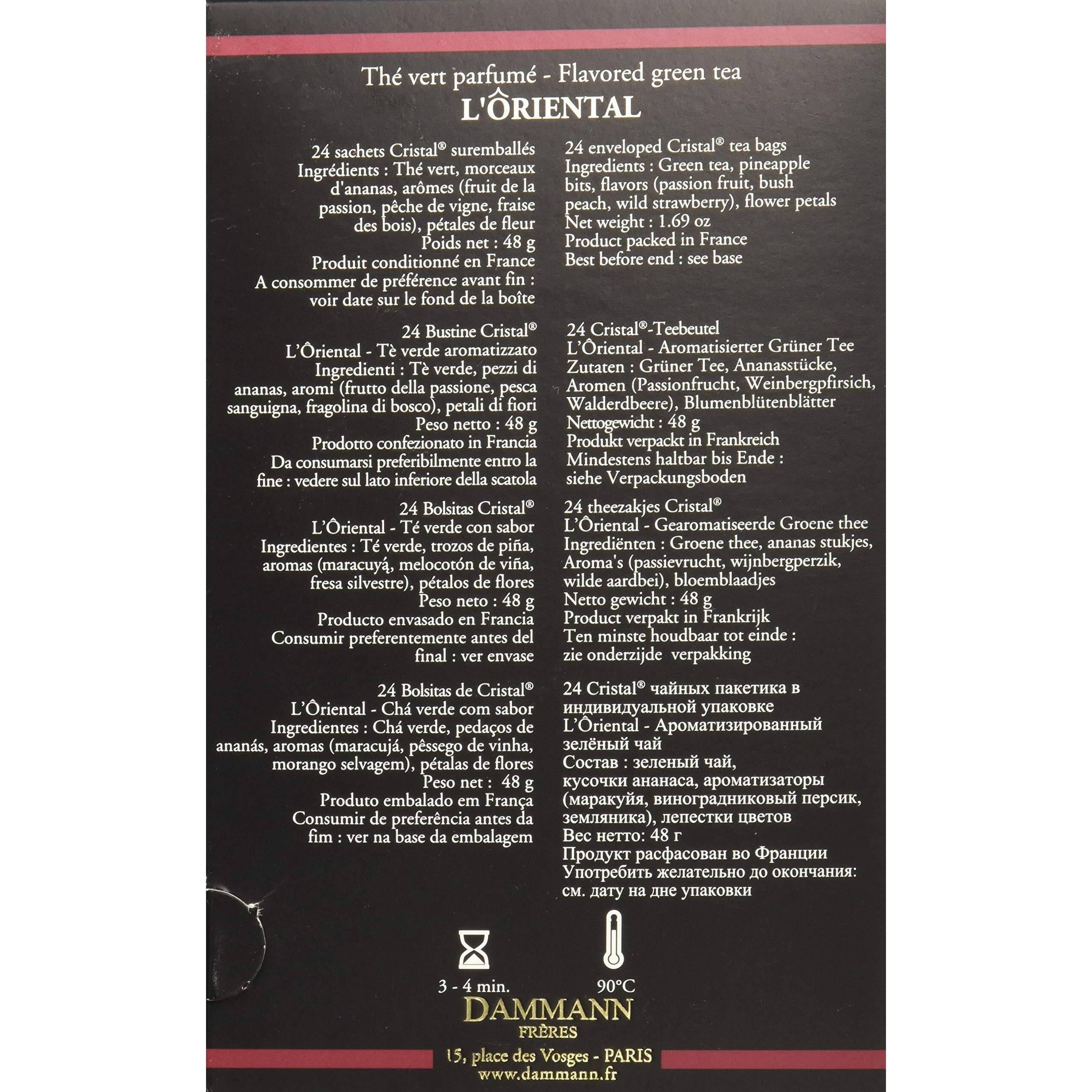 Dammann Freres Sachets, L'Oriental Green Tea Bags, Premium Gourmet French Oriental Tea, Notes Of Passion Fruit, Peach, Strawberry, Individually Wrapped, 24 Count (Single Pack)