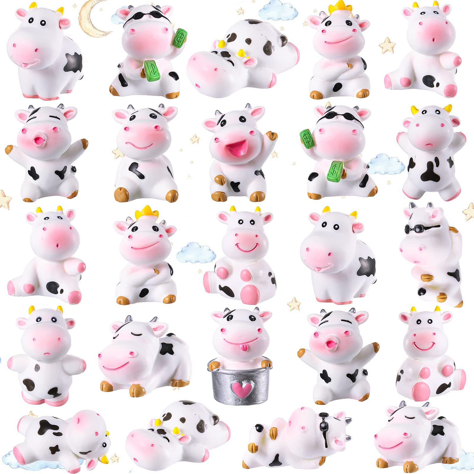 Blulu 14 Pieces Mini Cute Cow Animals Miniature Figurines Toys Cow Cake Toppers Resin Garden Miniature Moss Landscape Diy Terrarium Crafts Ornament For Cake Decoration Garden Home Party Decor