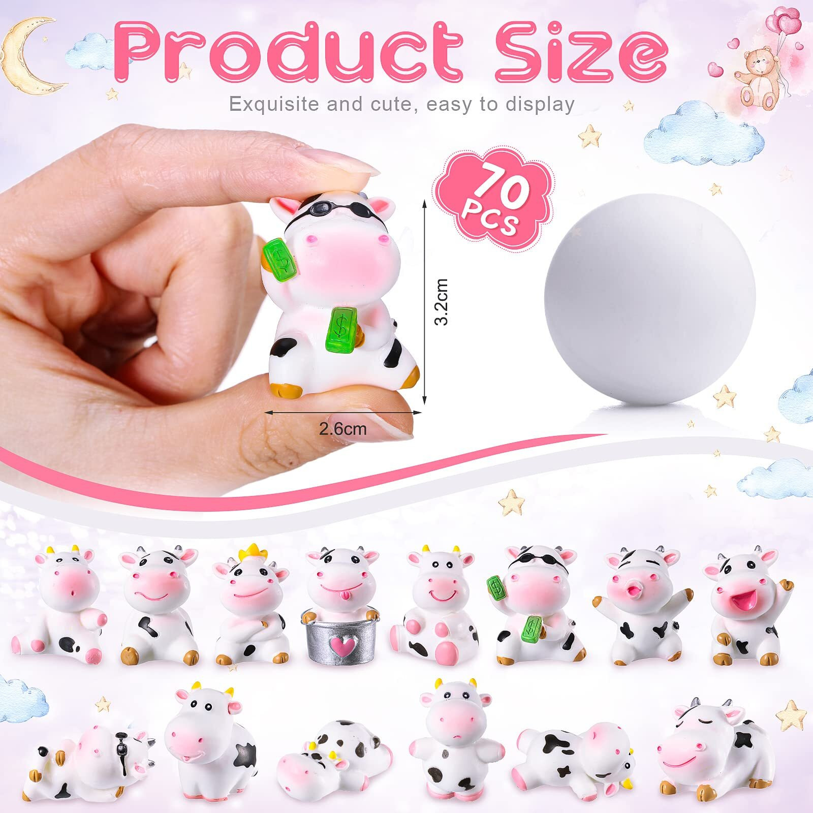 Blulu 14 Pieces Mini Cute Cow Animals Miniature Figurines Toys Cow Cake Toppers Resin Garden Miniature Moss Landscape Diy Terrarium Crafts Ornament For Cake Decoration Garden Home Party Decor