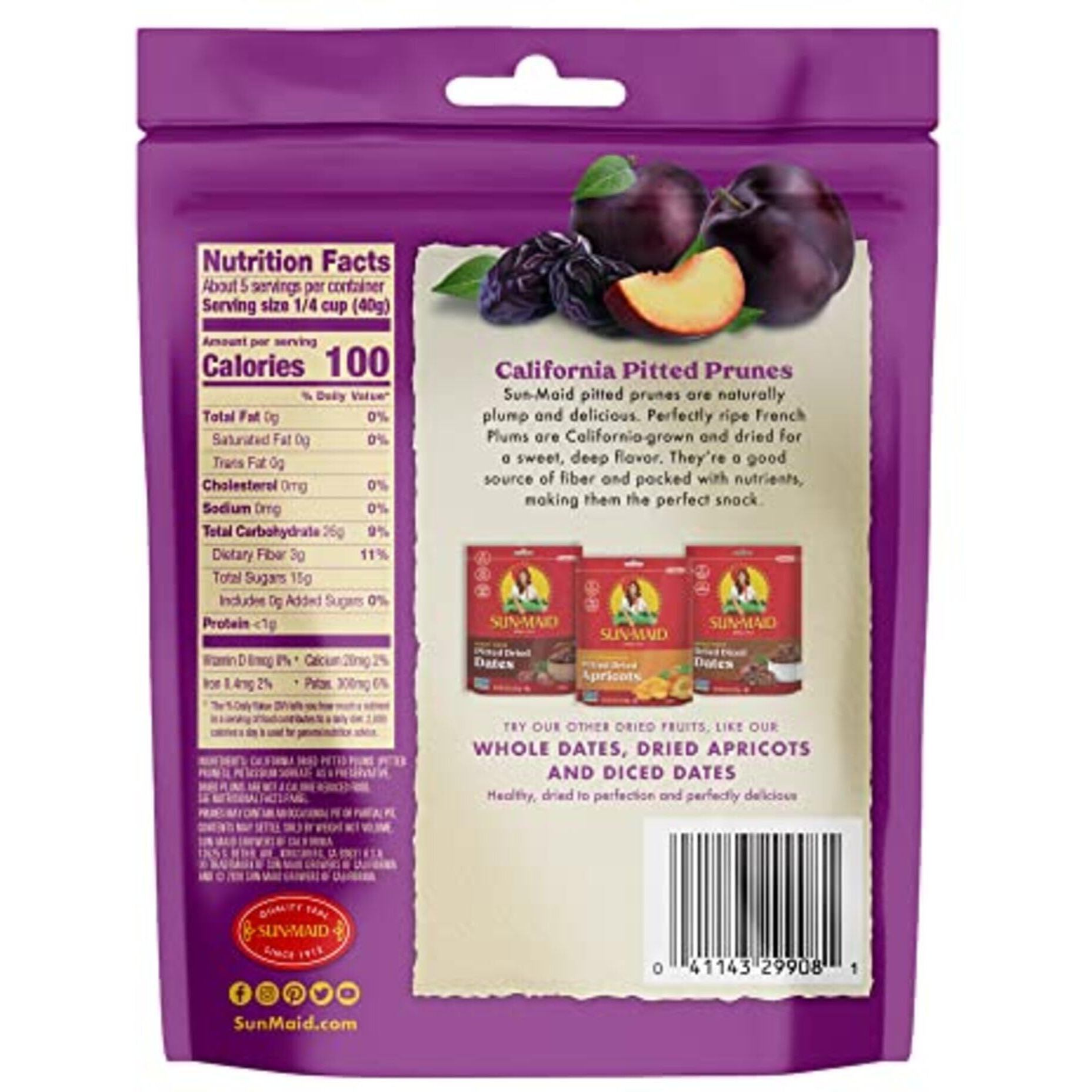 Sun-Maid California Sun-Dried Whole Pitted Prunes - (12 Pack) 7 Oz Resealable Bag - Dried Plums - Dried Fruit Snack For Lunches, Snacks, And Natural Sweeteners